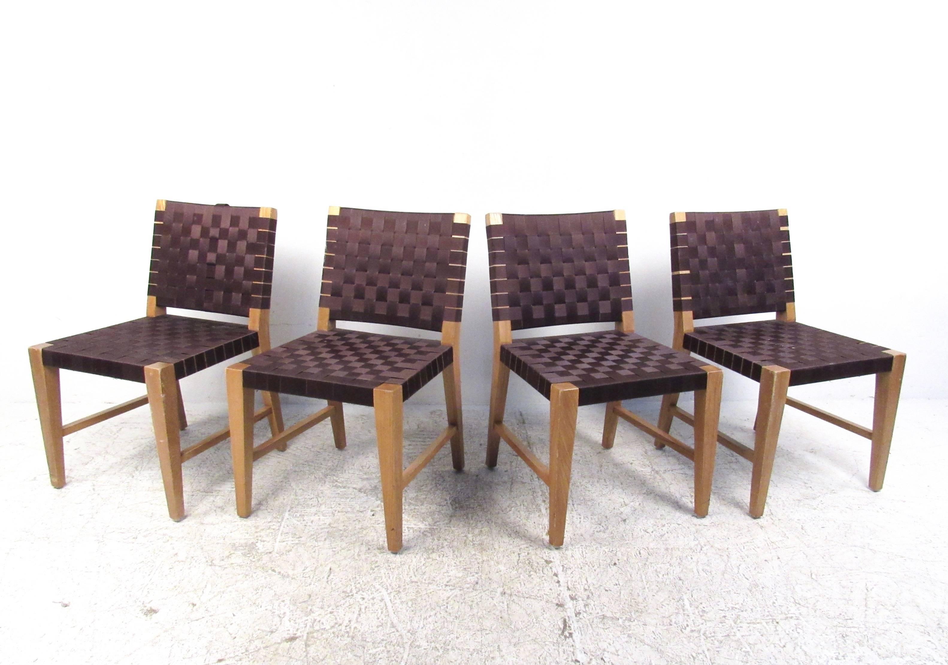 Mid-Century Modern Set of Four Modern Jens Risom Style Strap Chairs