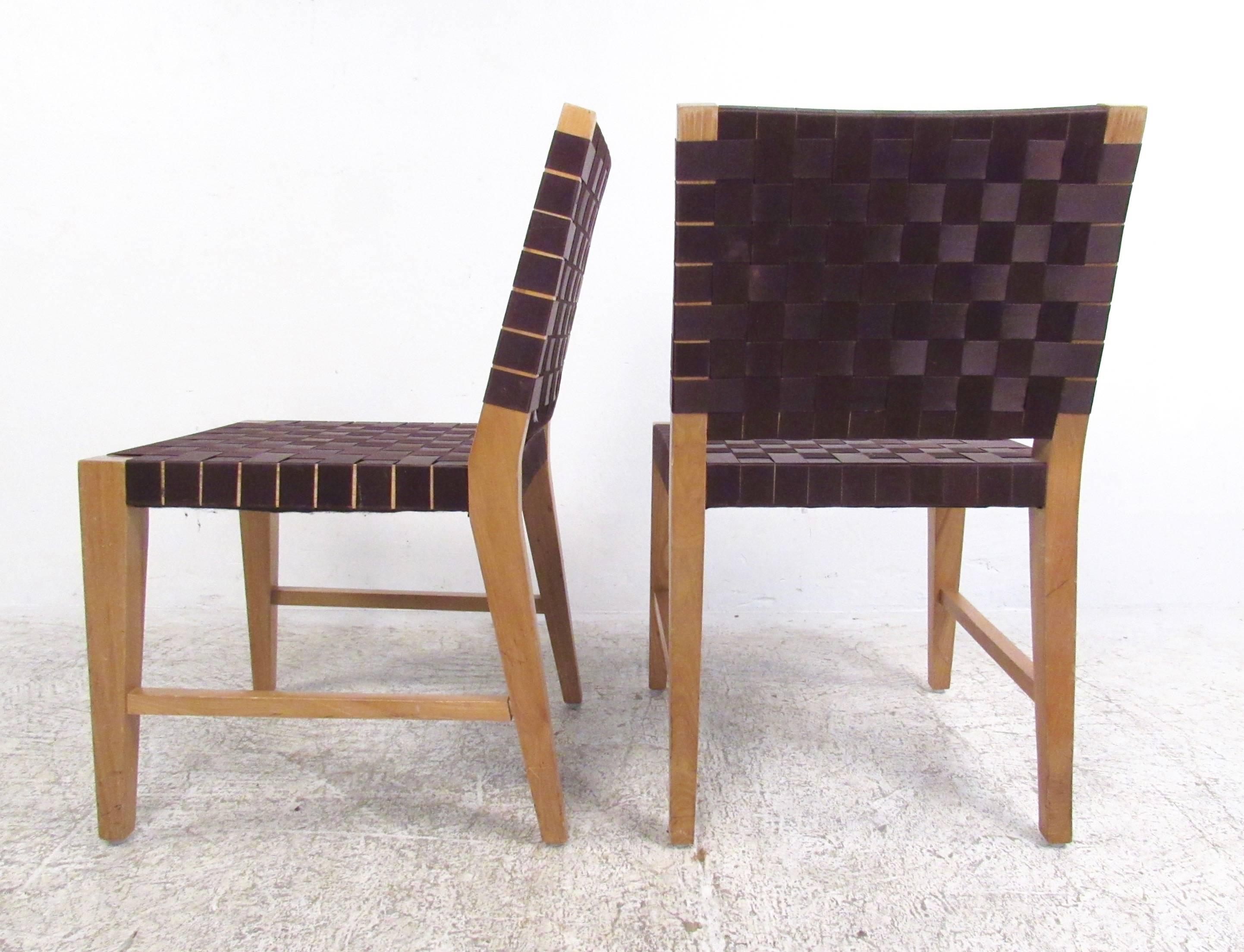 Set of Four Modern Jens Risom Style Strap Chairs In Good Condition In Brooklyn, NY