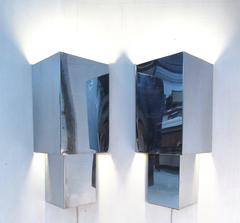 Pair of Mid-Century Modern Angular Chrome Wall Sconces