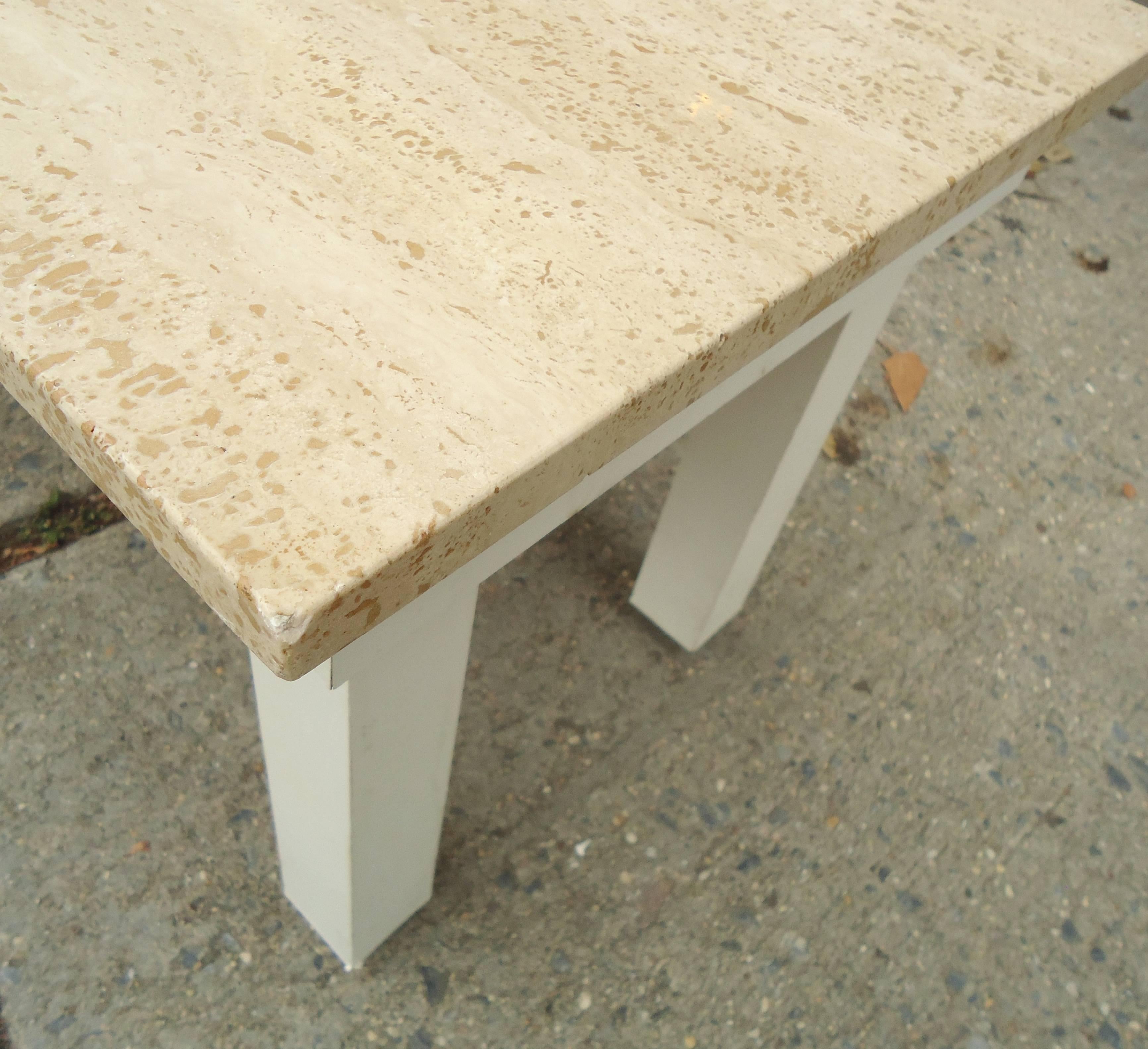 20th Century Long Travertine Top Table or Bench