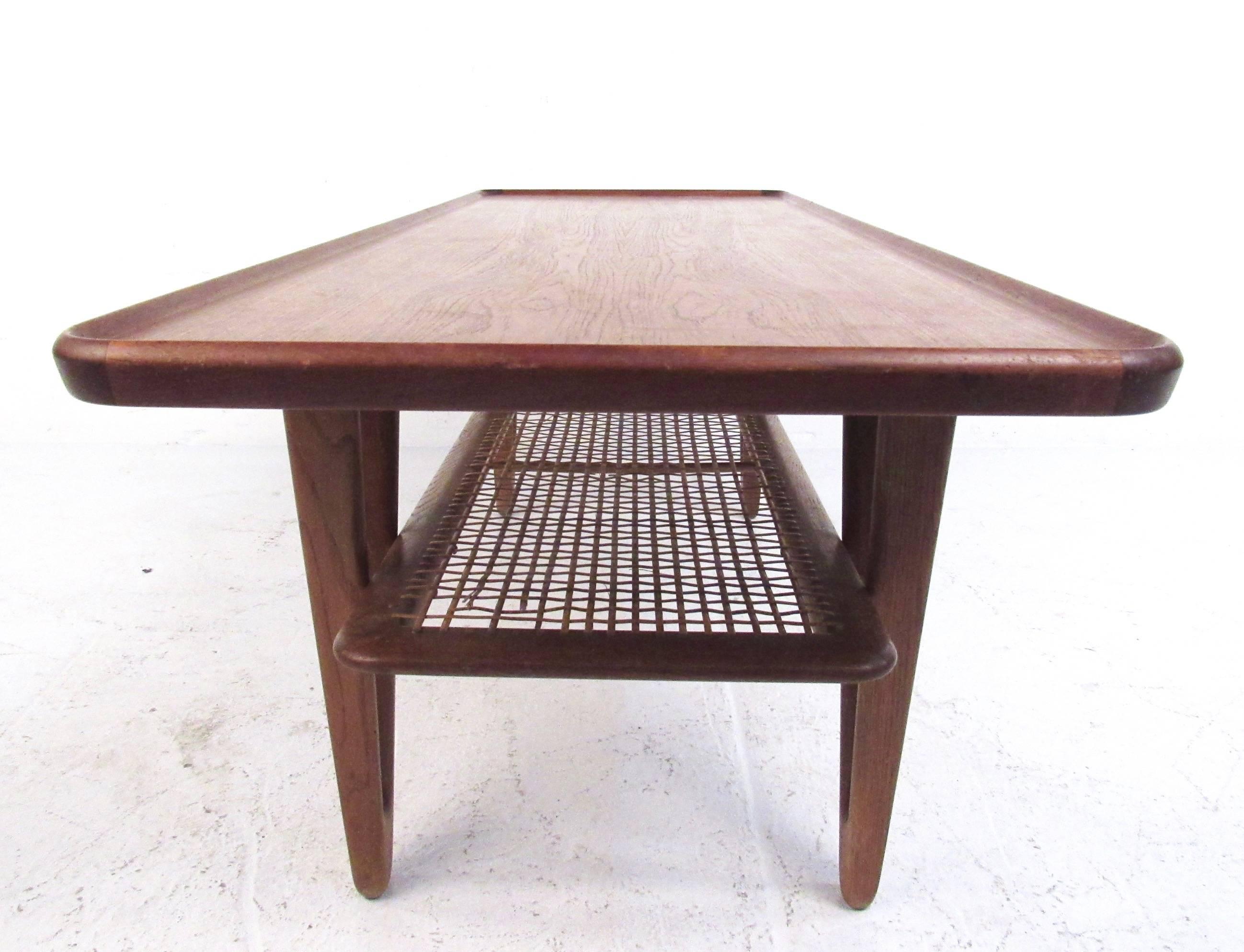 Mid-Century Modern Kurt Ostervig Teak Coffee Table with Cane Shelf