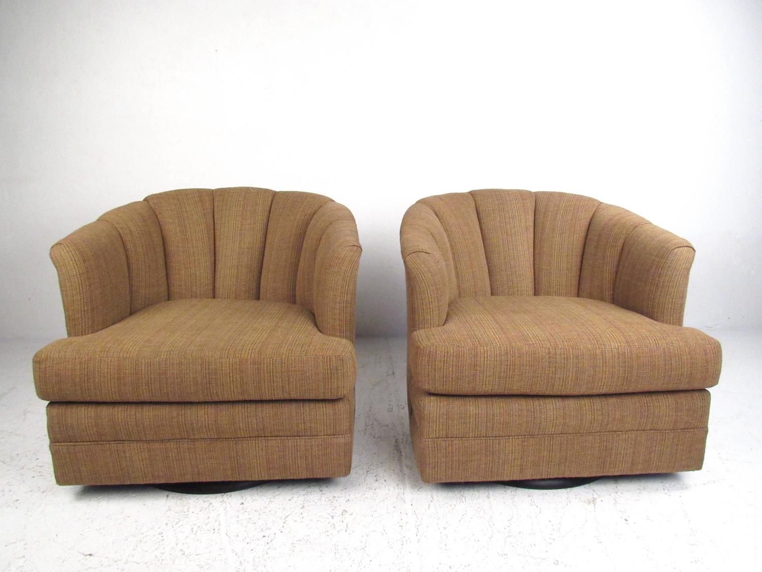 Pair of Contemporary Barrel Back Swivel Chairs For Sale at 1stdibs
