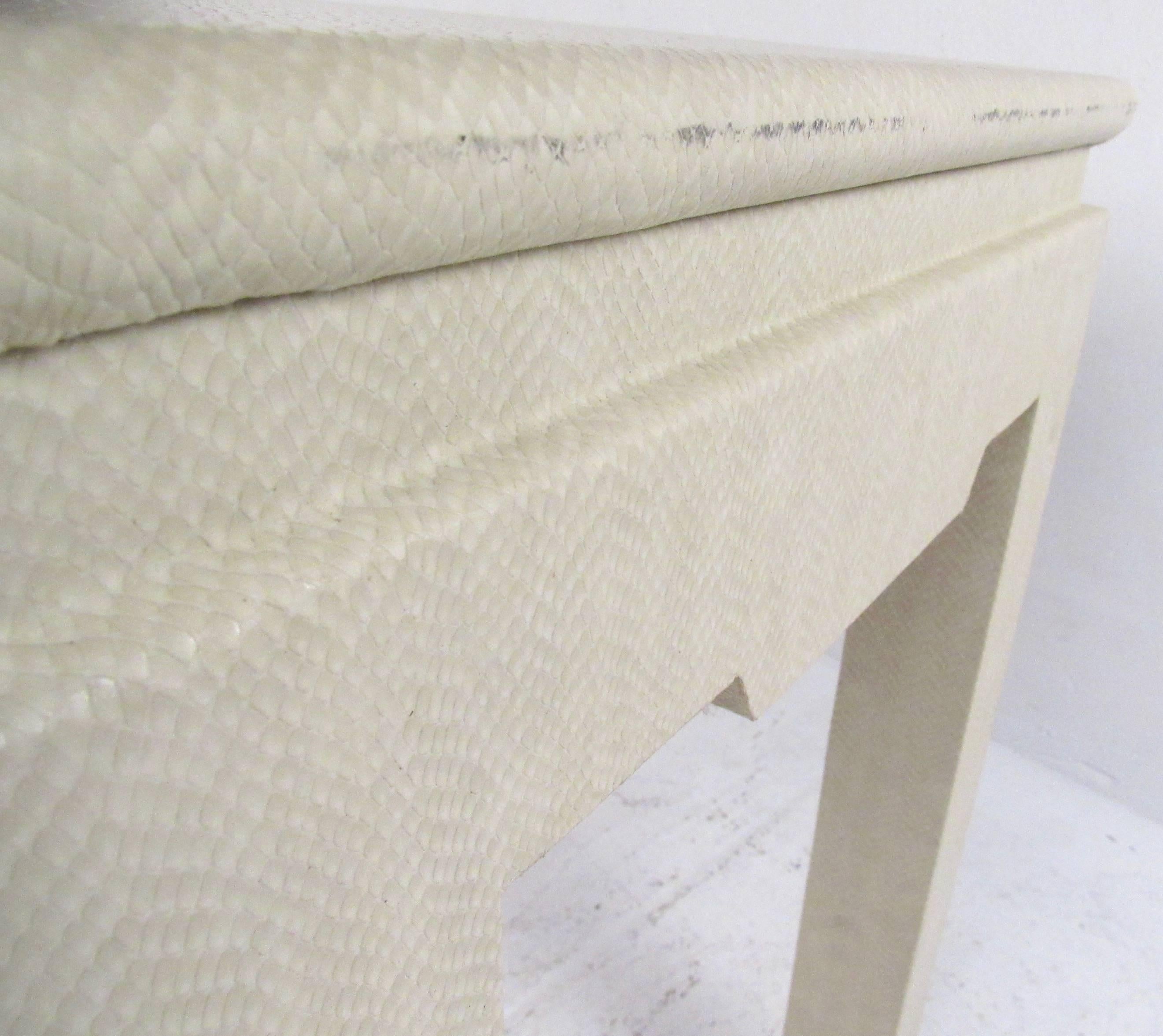 Mid-Century Faux Snakeskin Console Table in the Style of Karl Springer 1