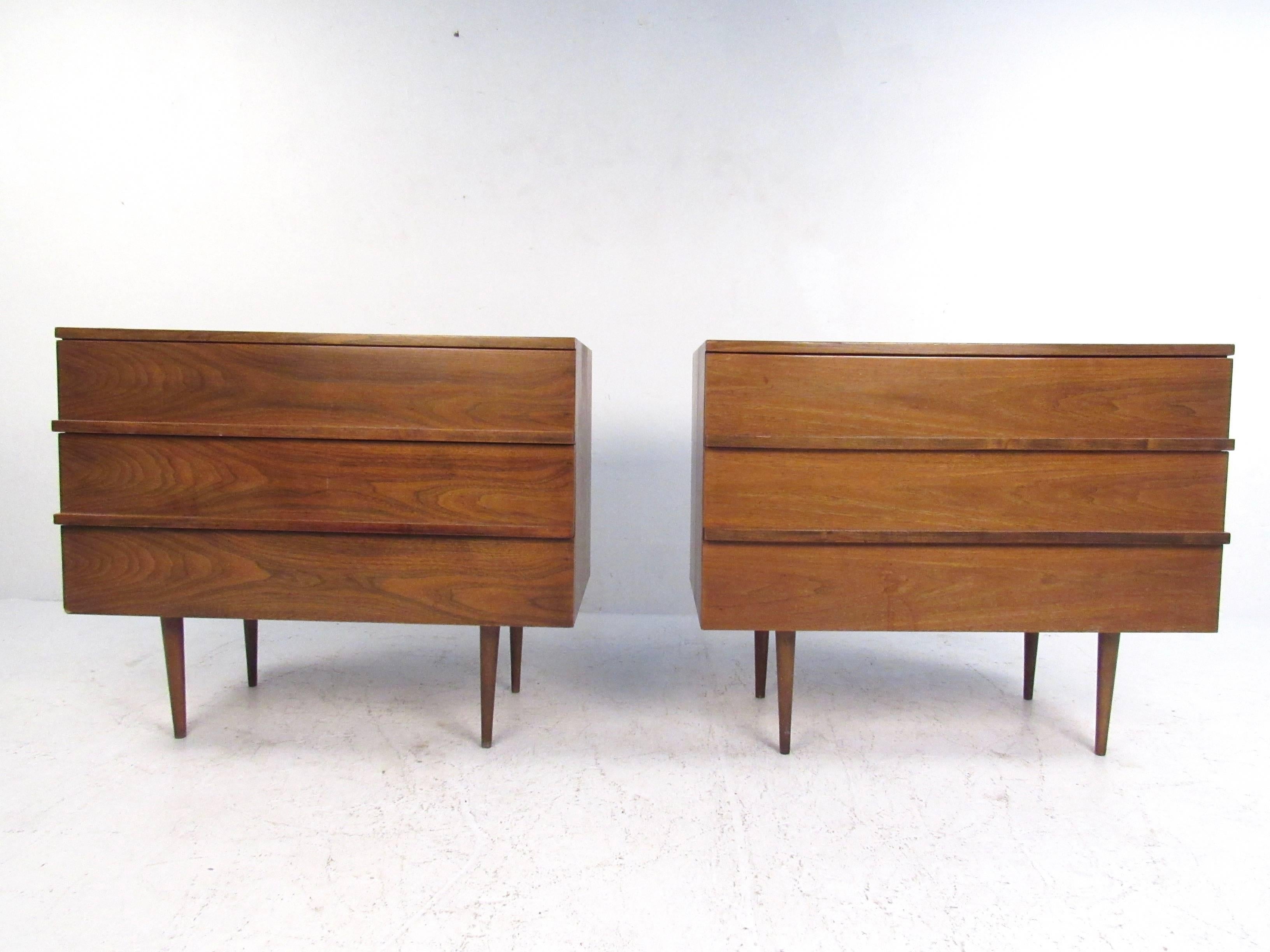 American Pair of Mid-Century Modern Three-Drawer Walnut Dressers