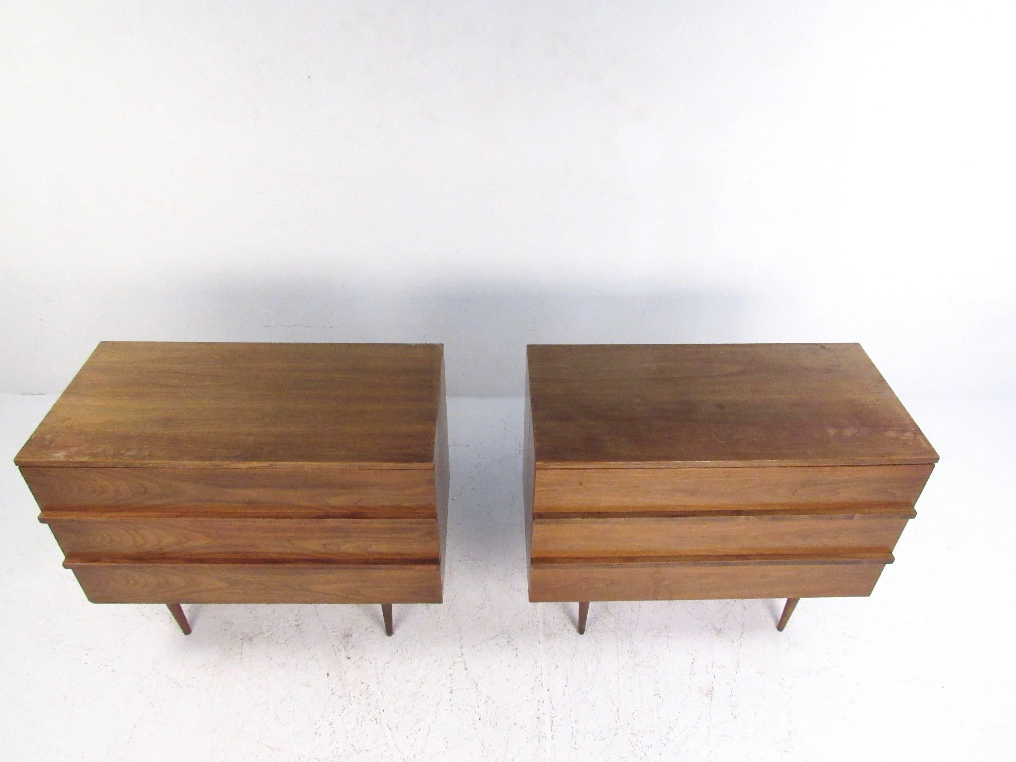 Pair of Mid-Century Modern Three-Drawer Walnut Dressers 1