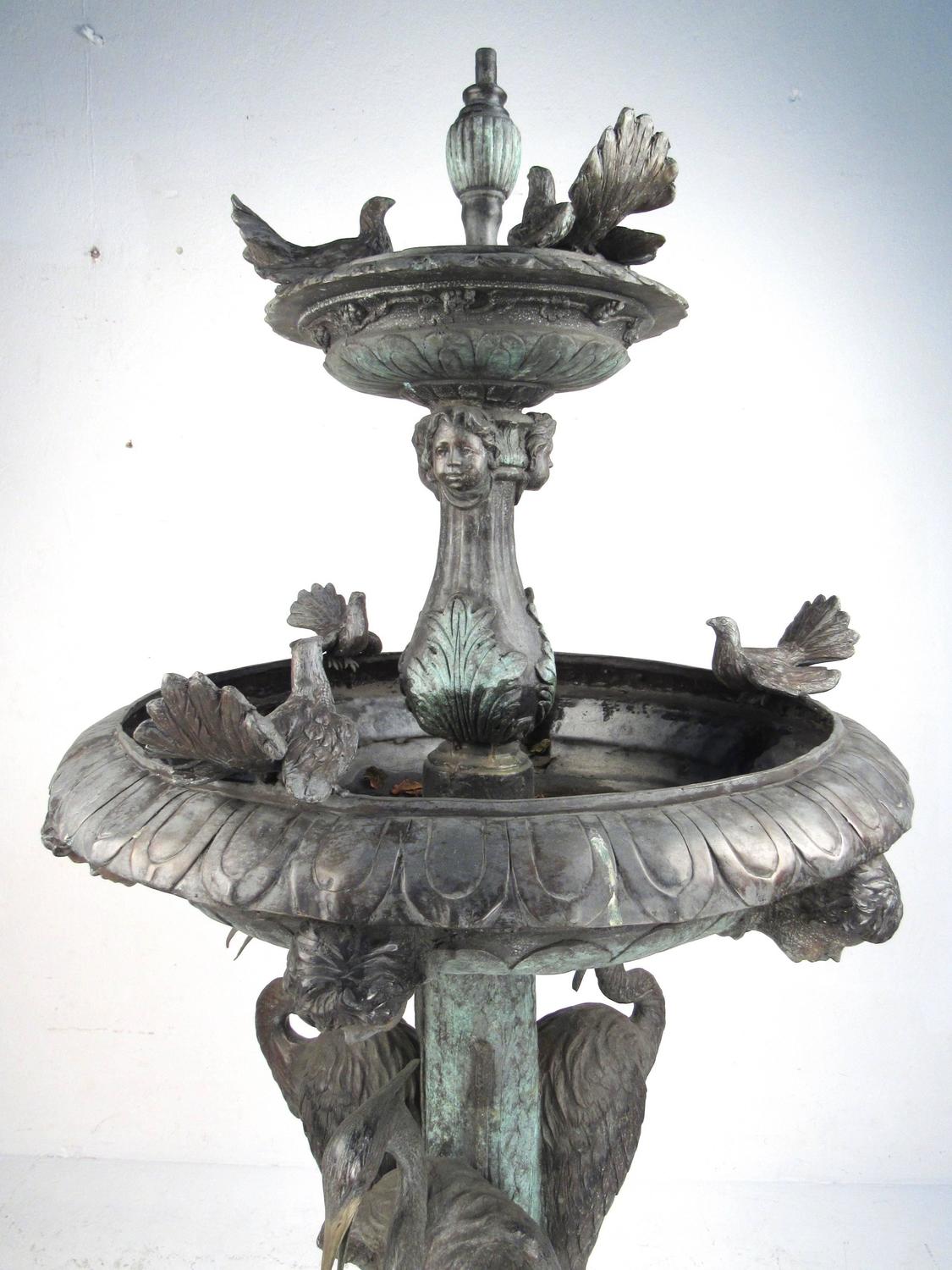 Spectacular TwoTier Bronze Garden Fountain with Water Feature For Sale