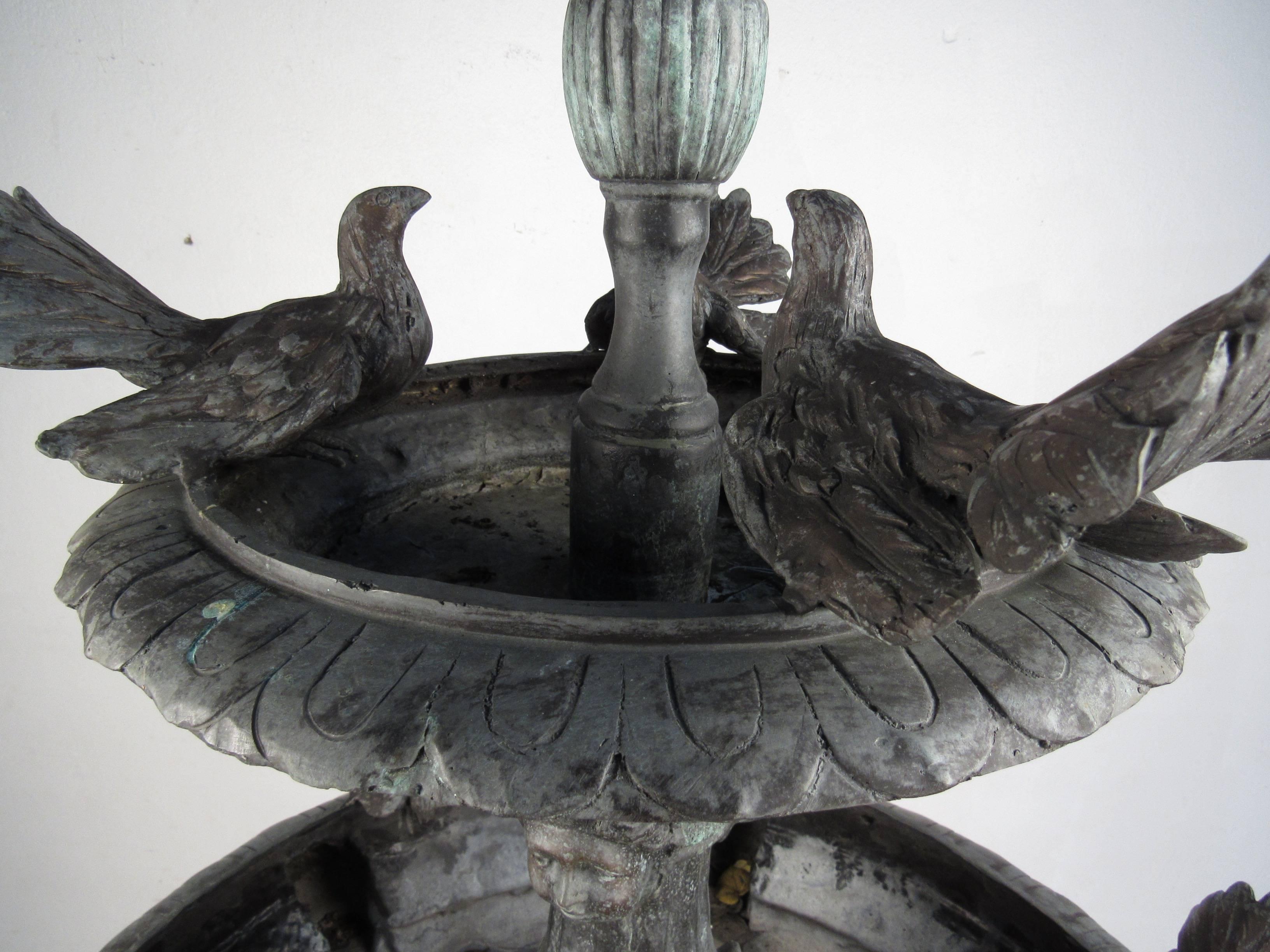 20th Century Spectacular Two-Tier Bronze Garden Fountain with Water Feature