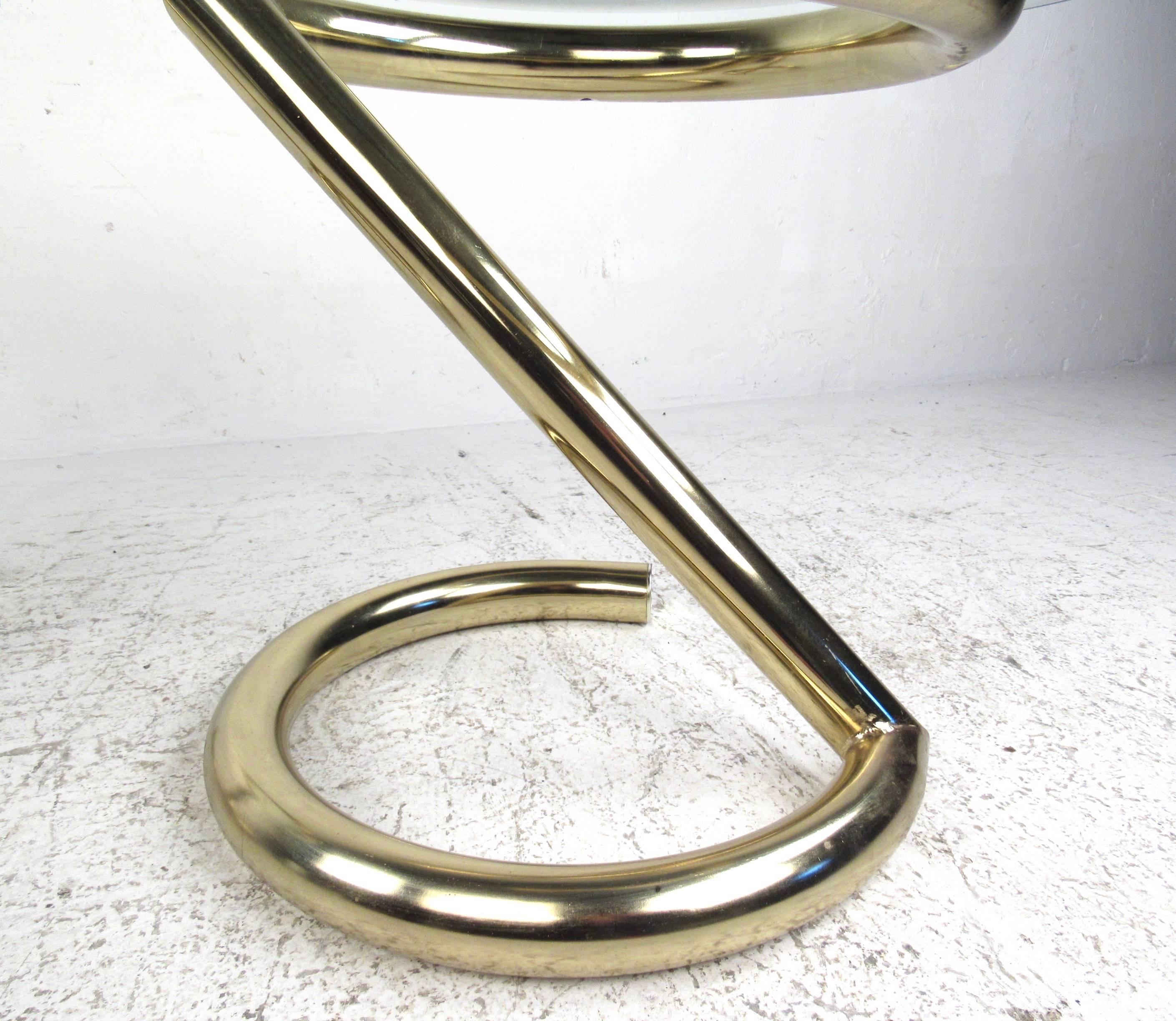 Pair of Mid-Century Modern Circular Brass and Glass End Tables 1