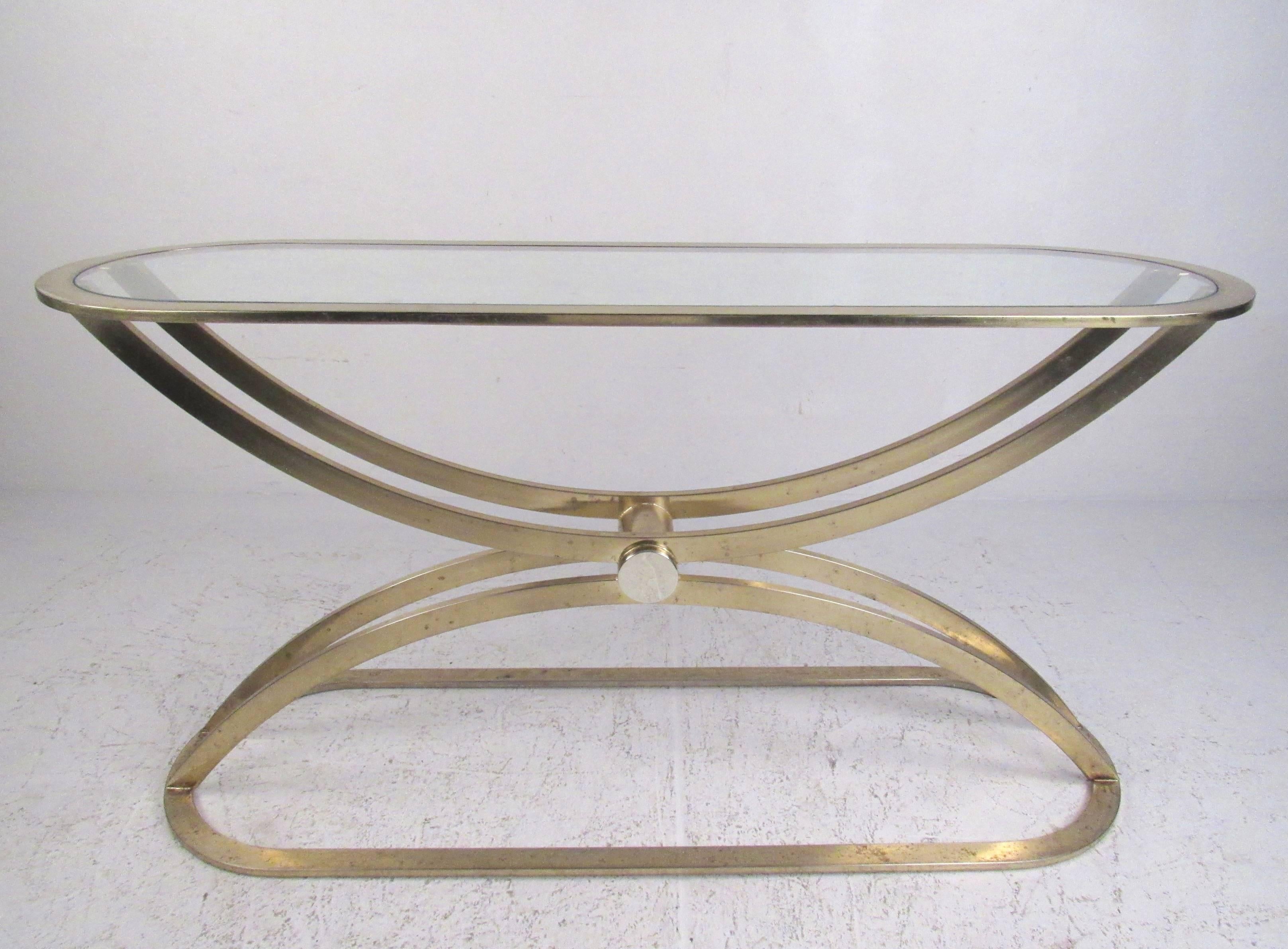 Late 20th Century Mid-Century Modern Sculptural Brass Console Table For Sale