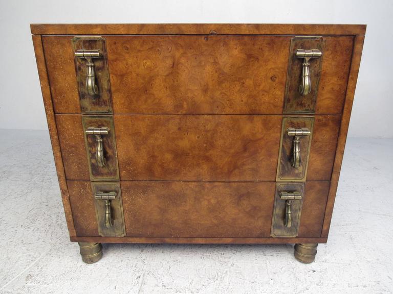 Pair of MidCentury Brass and Burl Wood Dressers by Mastercraft For