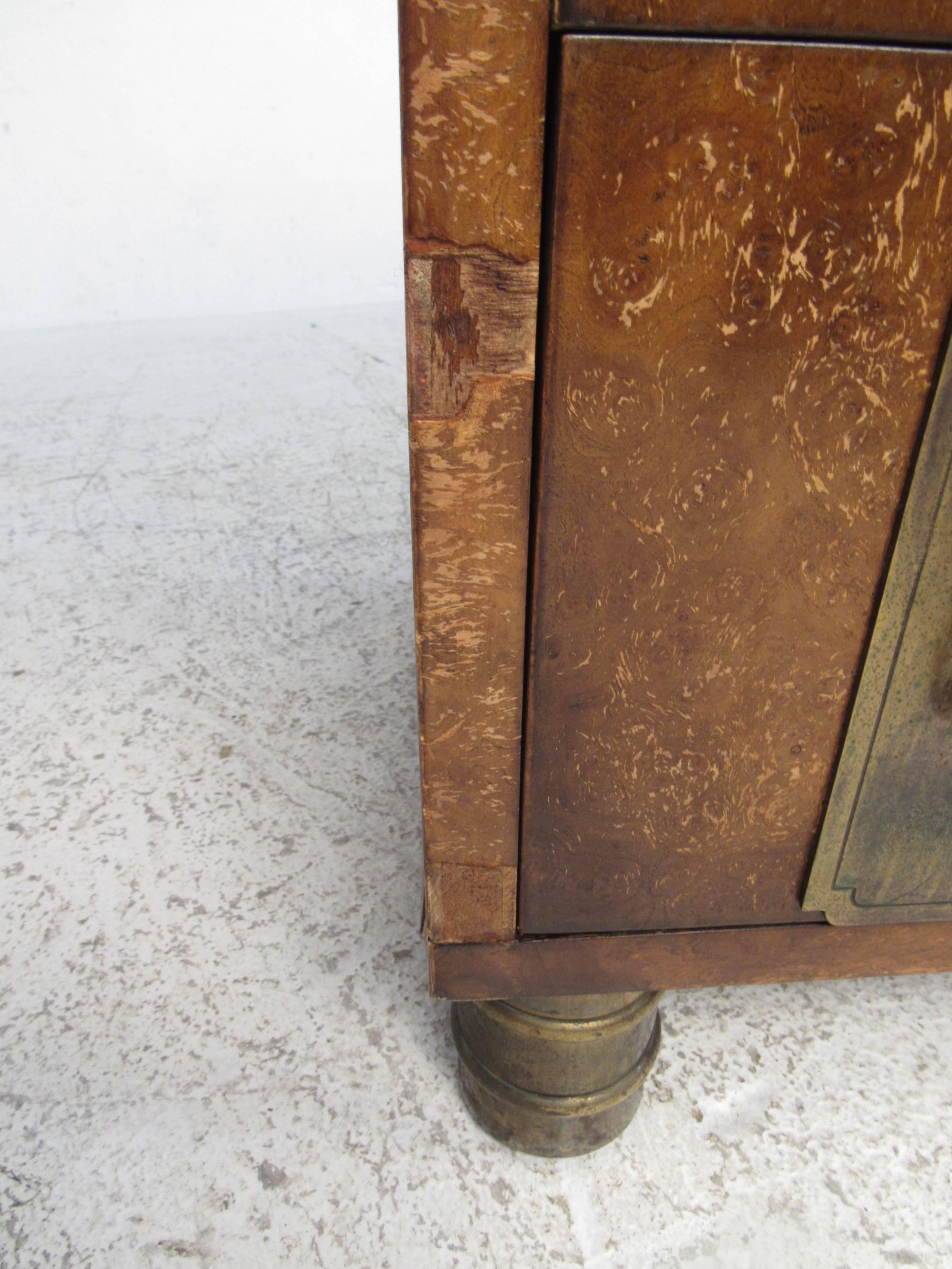 Mid-20th Century Pair of Mid-Century Brass and Burl Wood Dressers by Mastercraft