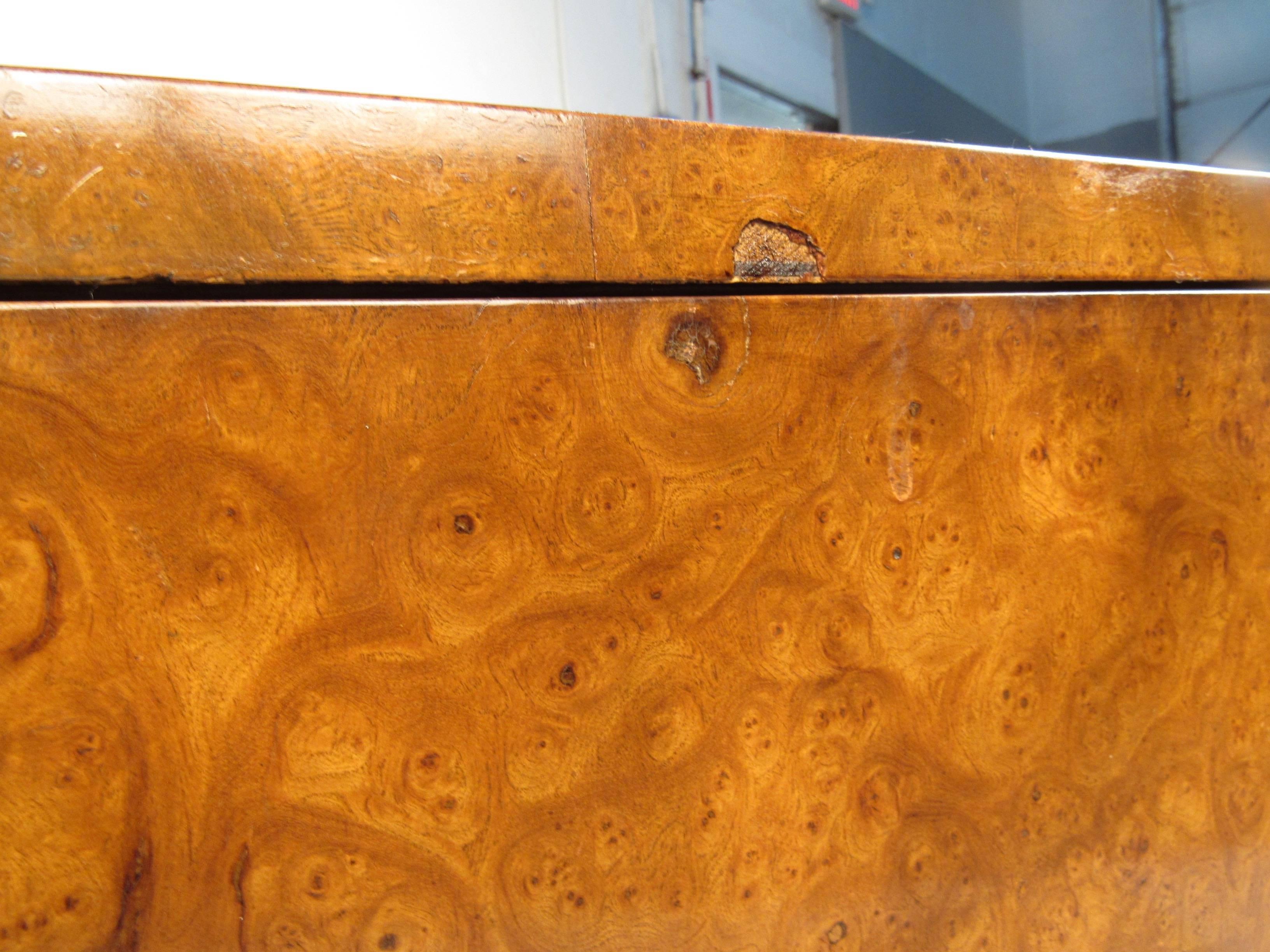 Pair of Mid-Century Brass and Burl Wood Dressers by Mastercraft 1