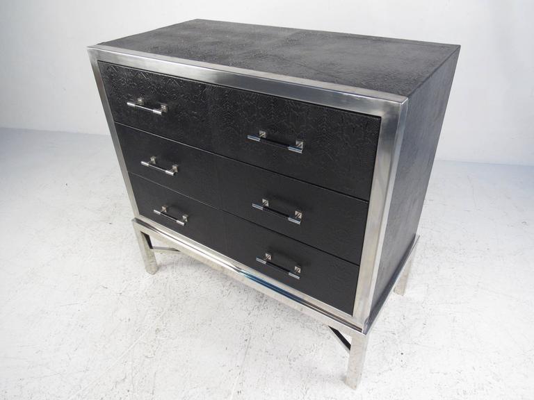 Contemporary Modern Chrome and Faux Snakeskin Chest of Drawers For Sale