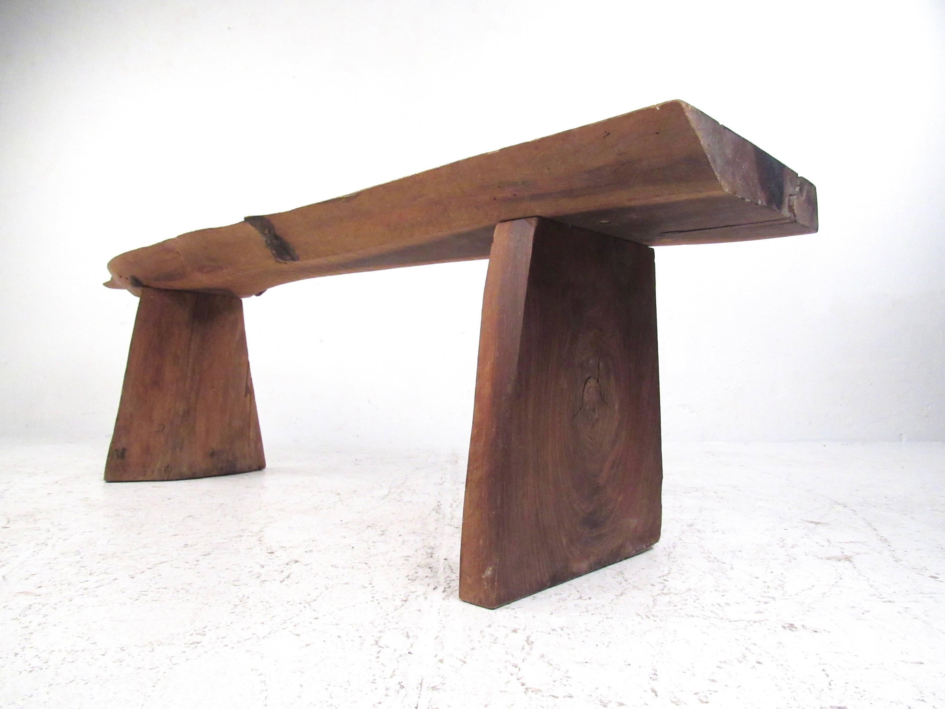 Wood Mid-Century Rustic Tree Slab Bench in the Style of Phillip Lloyd Powell