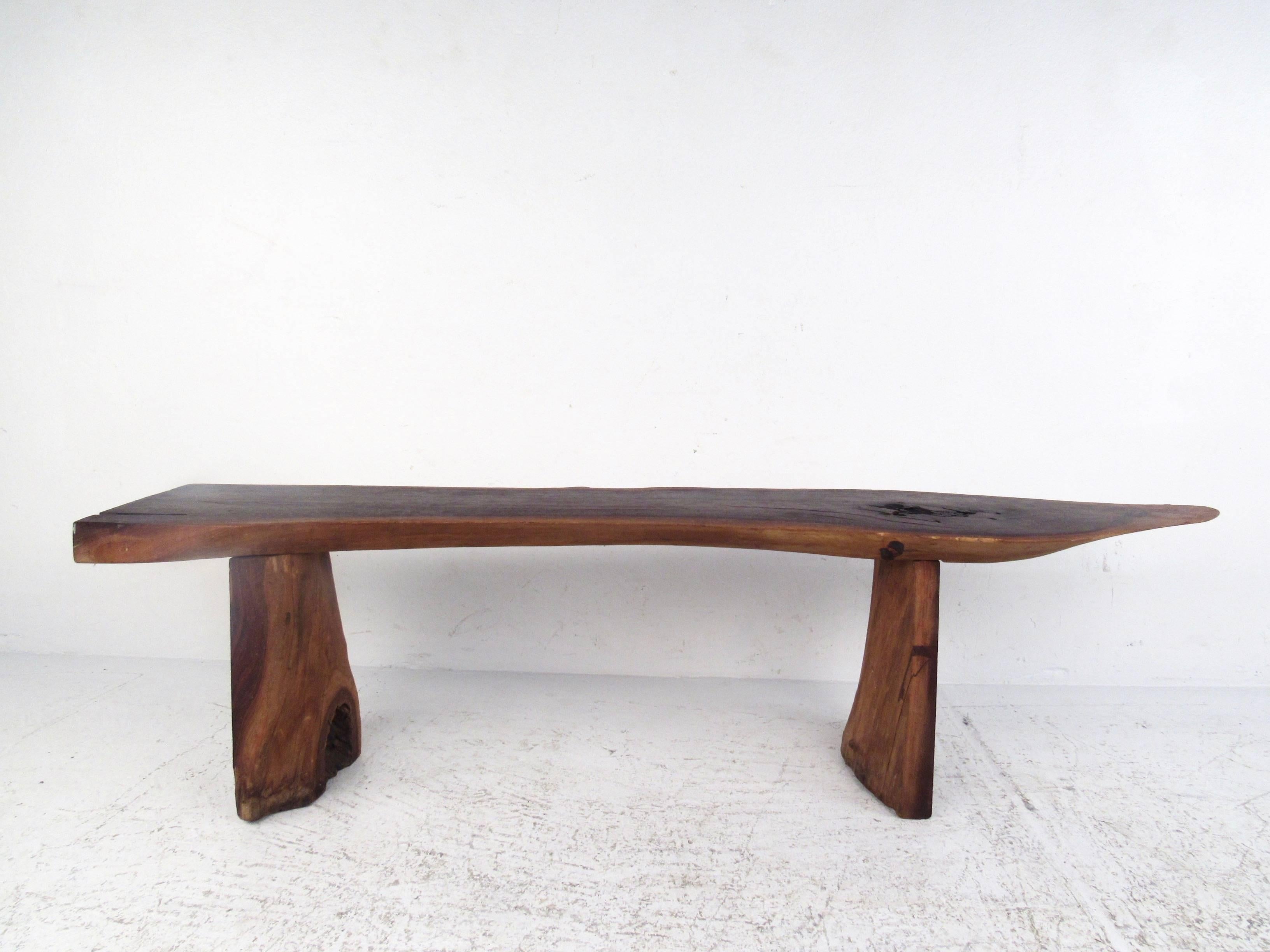 Mid-Century Rustic Tree Slab Bench in the Style of Phillip Lloyd Powell