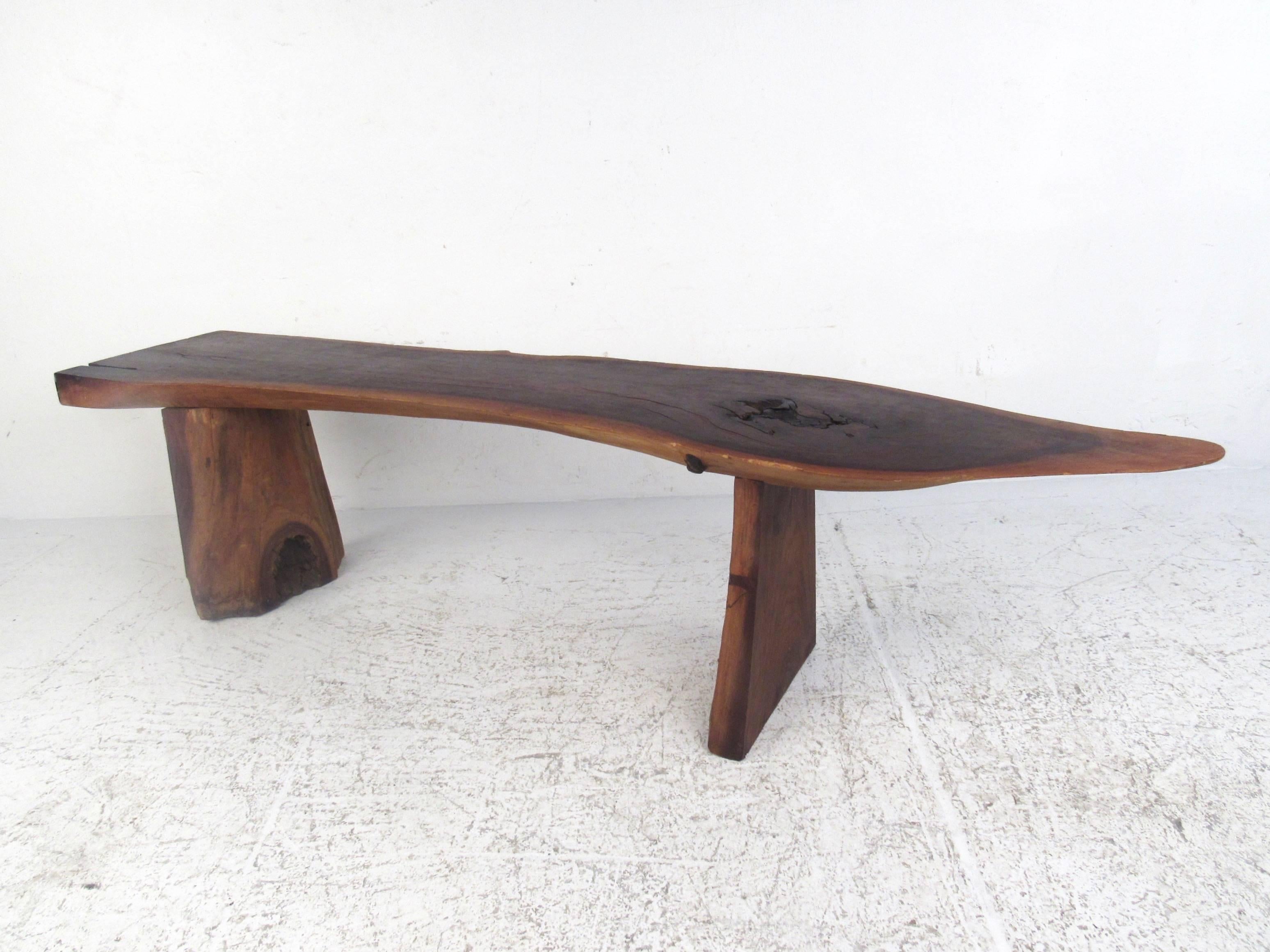 20th Century Mid-Century Rustic Tree Slab Bench in the Style of Phillip Lloyd Powell