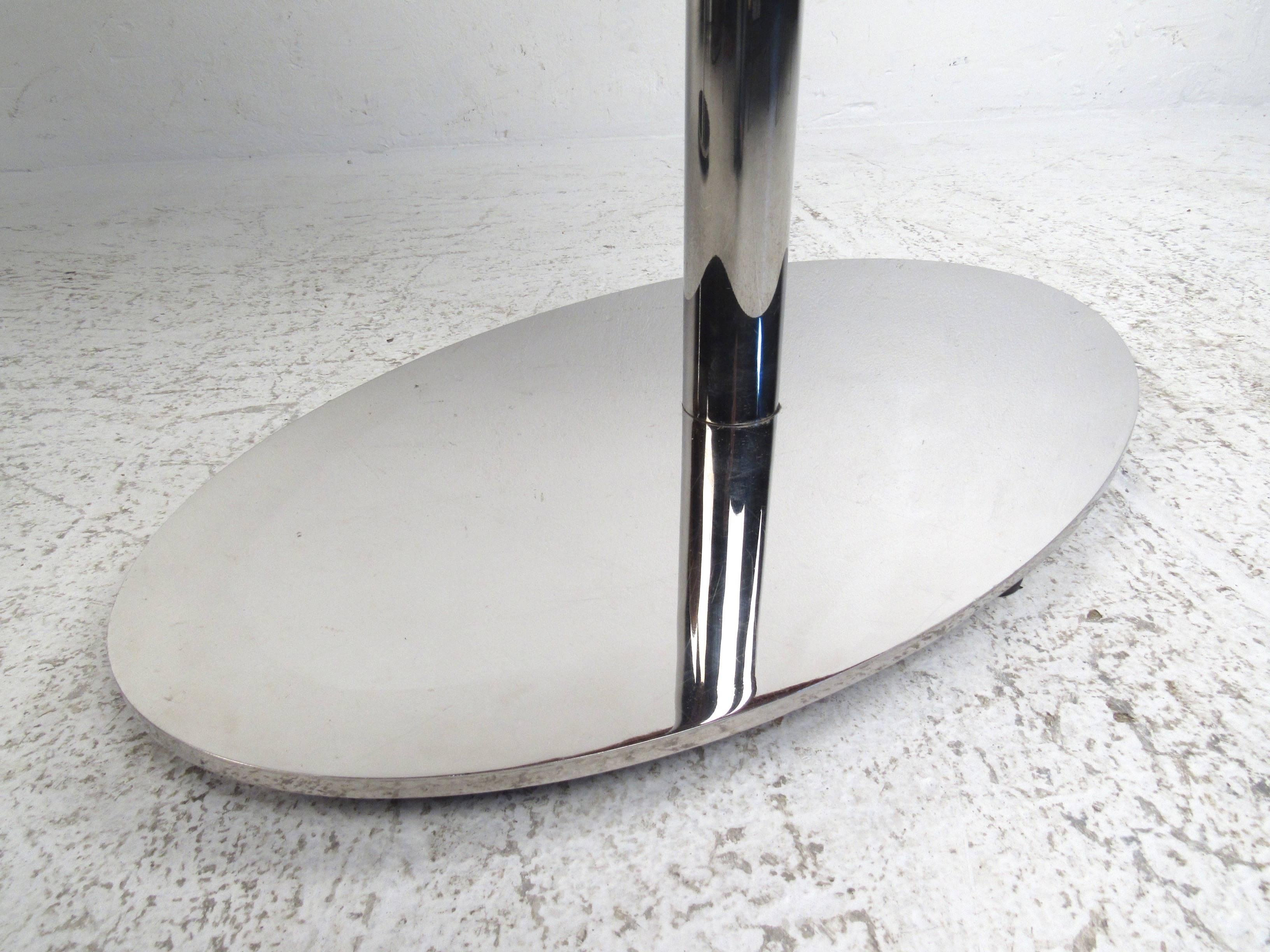 Chrome Pair of Modern Glass Top Pedestal Tables