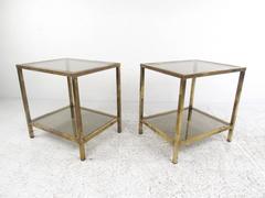 Pair of Mid-Century Modern Brass and Glass Two-Tier End Tables