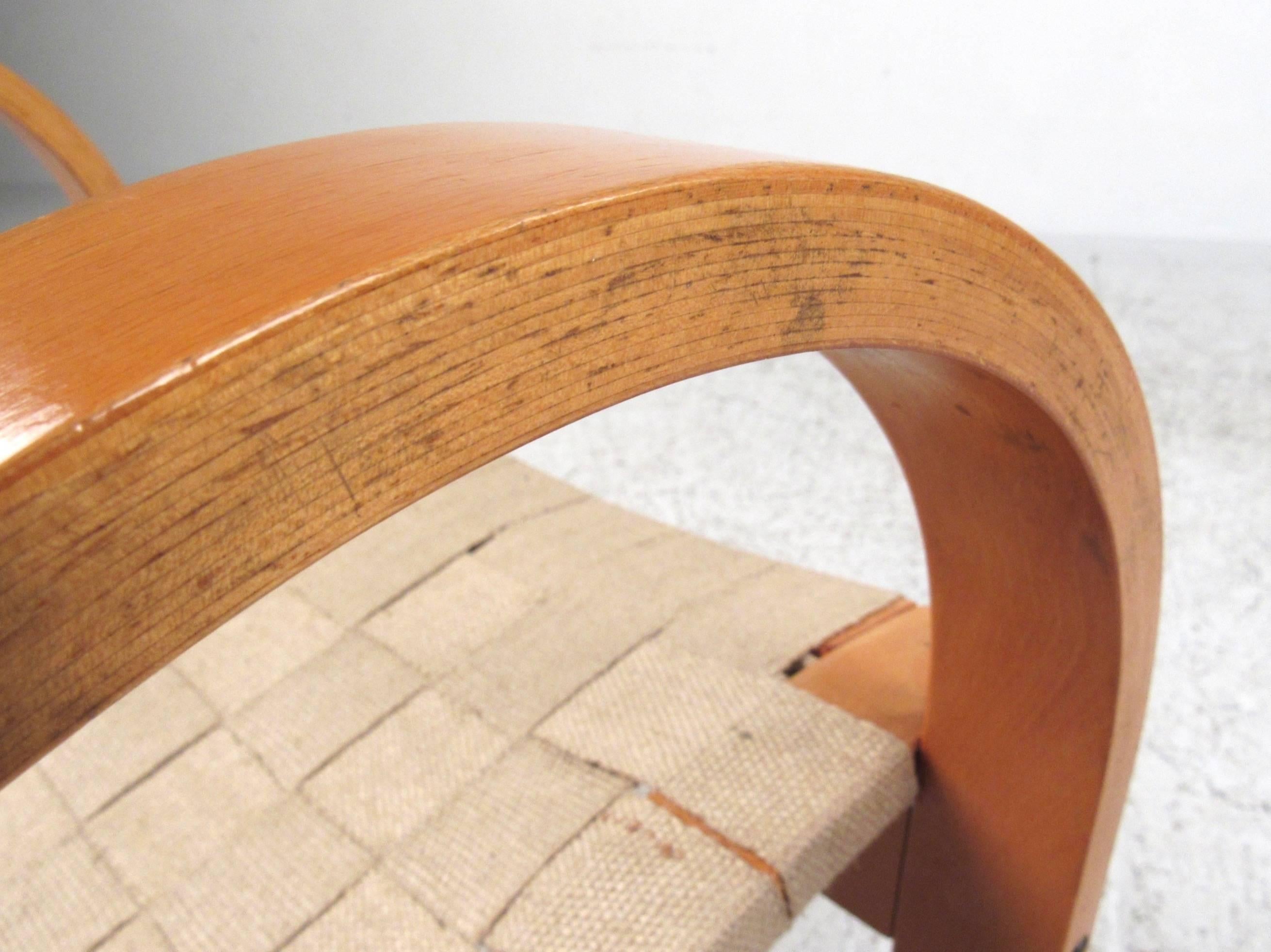 Pair of Vintage Alvar Aalto Style Linen Strap Armchairs 3