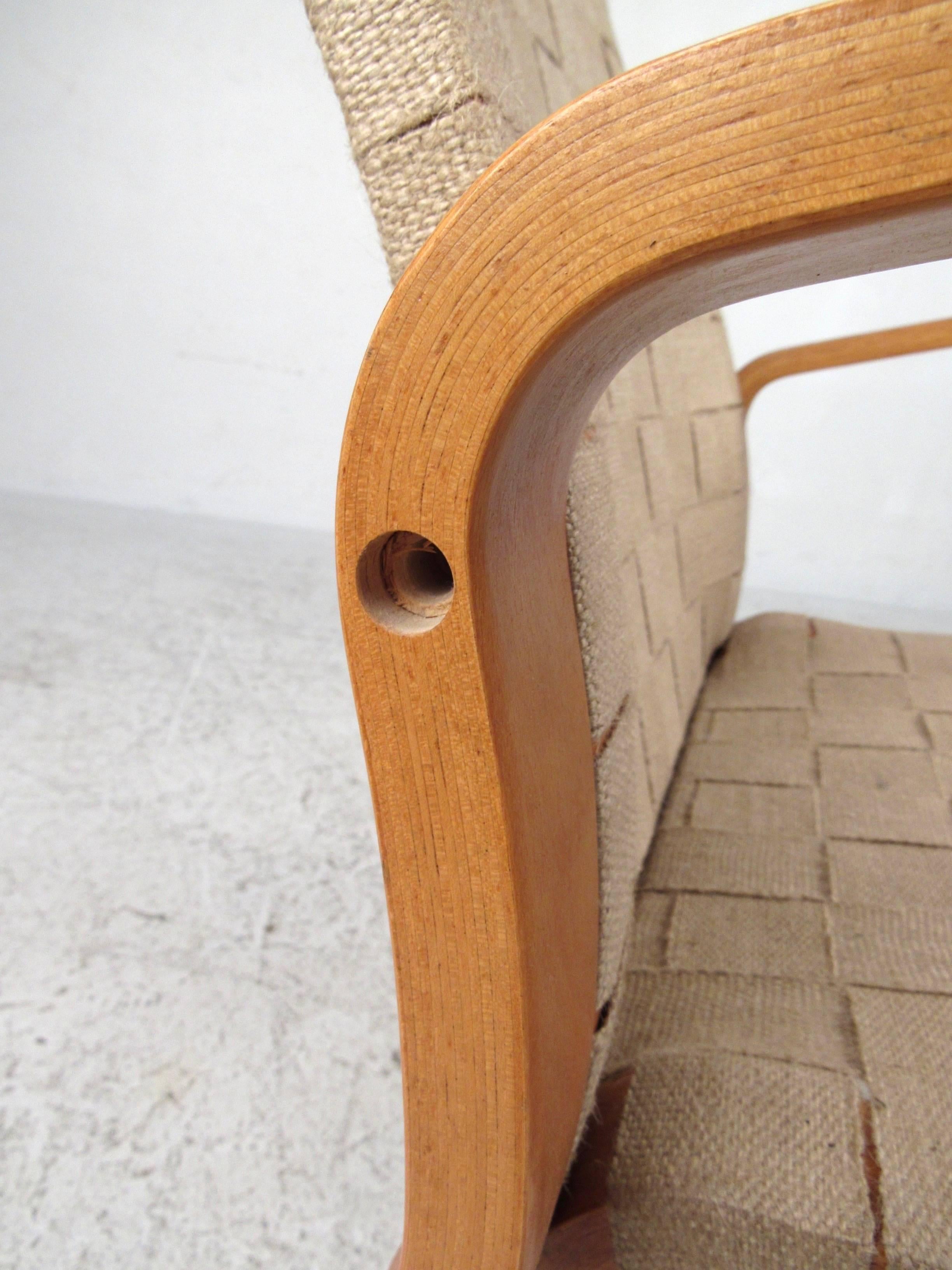 Pair of Vintage Alvar Aalto Style Linen Strap Armchairs 4