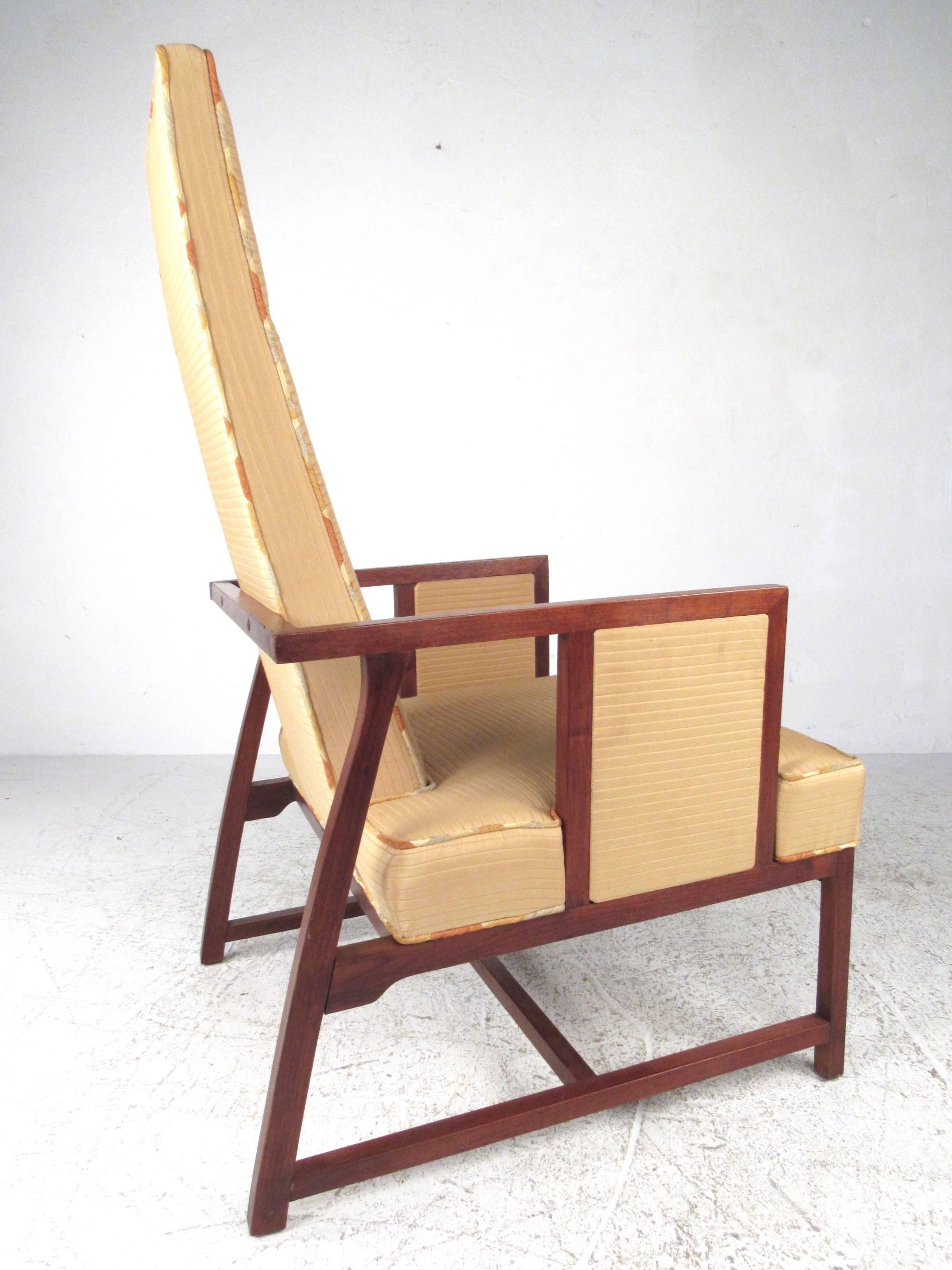 Mid-20th Century Mid-Century Modern Pair Sculptural Teak High Back Armchairs