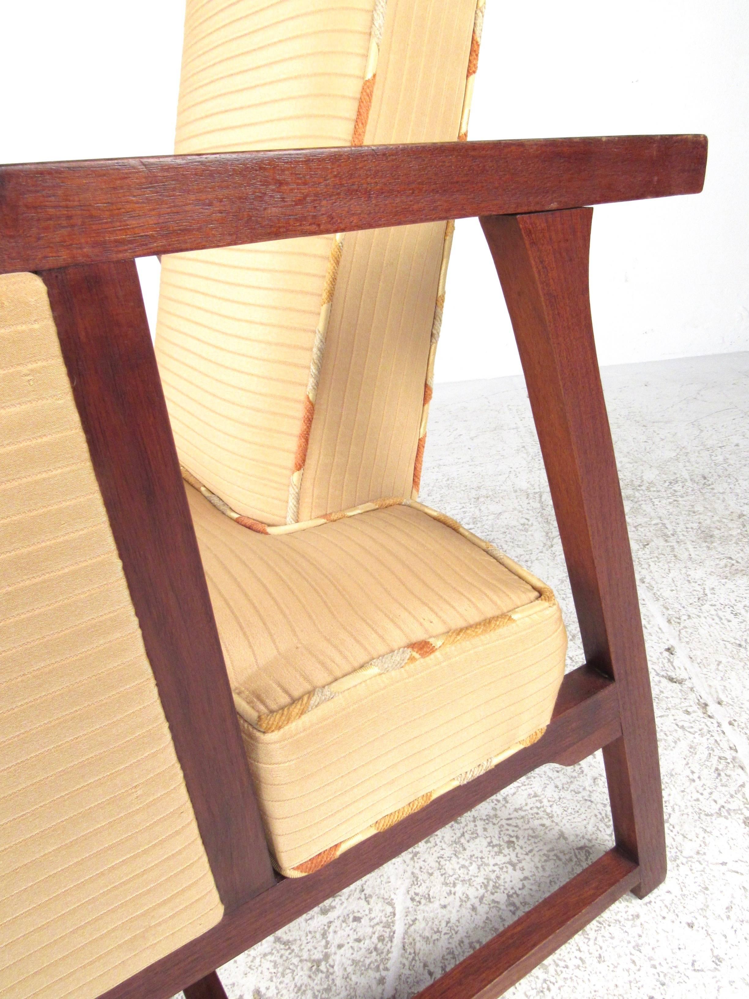 Mid-Century Modern Pair Sculptural Teak High Back Armchairs 1