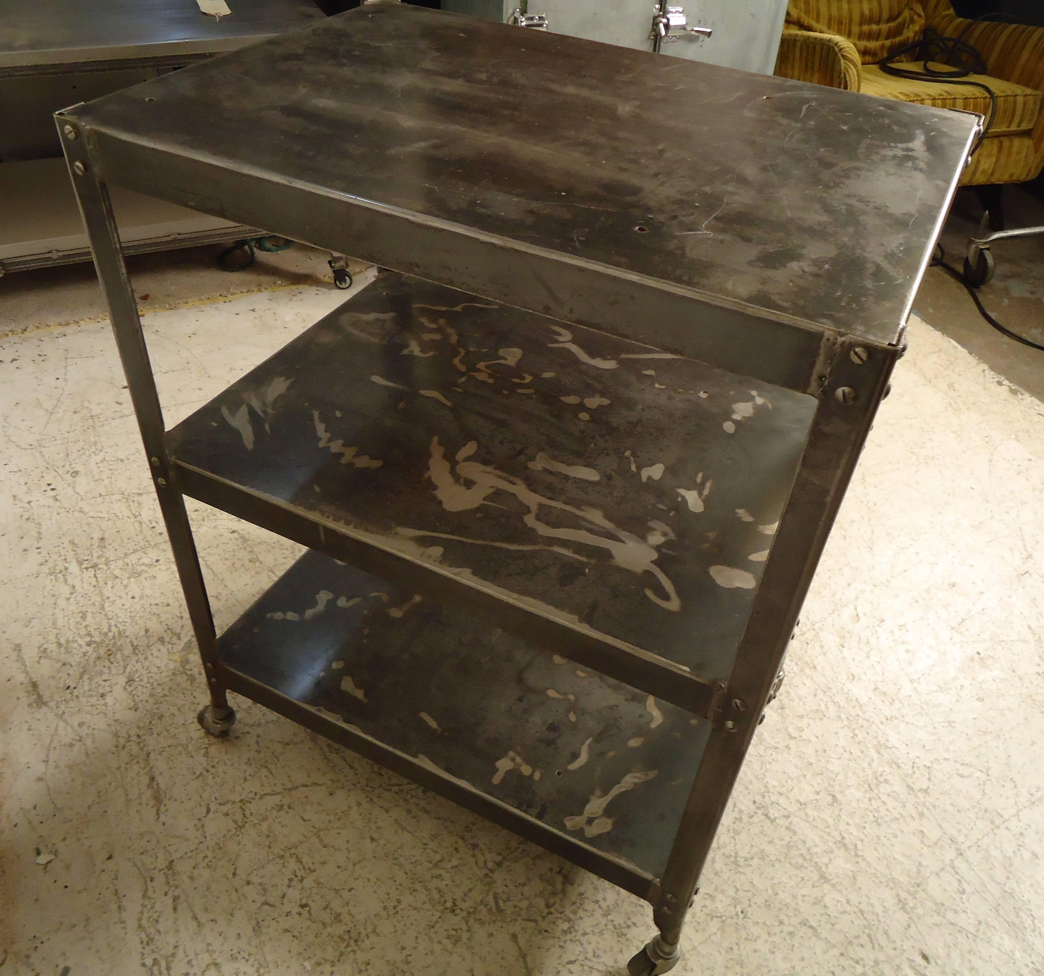 Metal Vintage Industrial Three-Tier Factory Rolling Cart