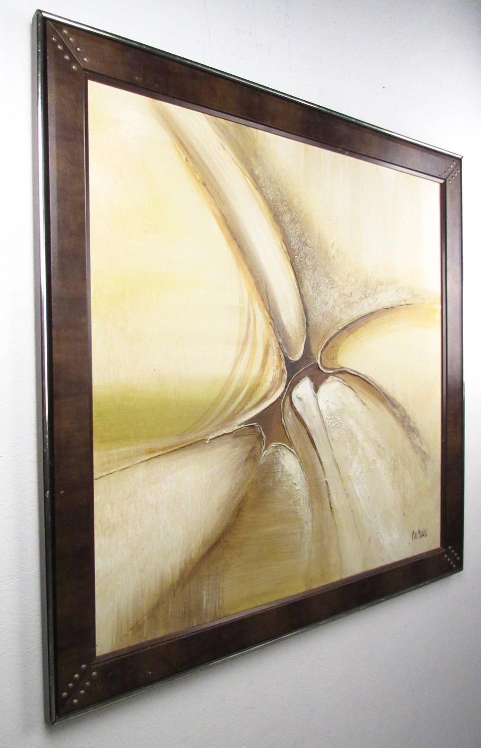 Mid-Century Modern Acrylic Painting with Faux Leather Frame, Signed ...