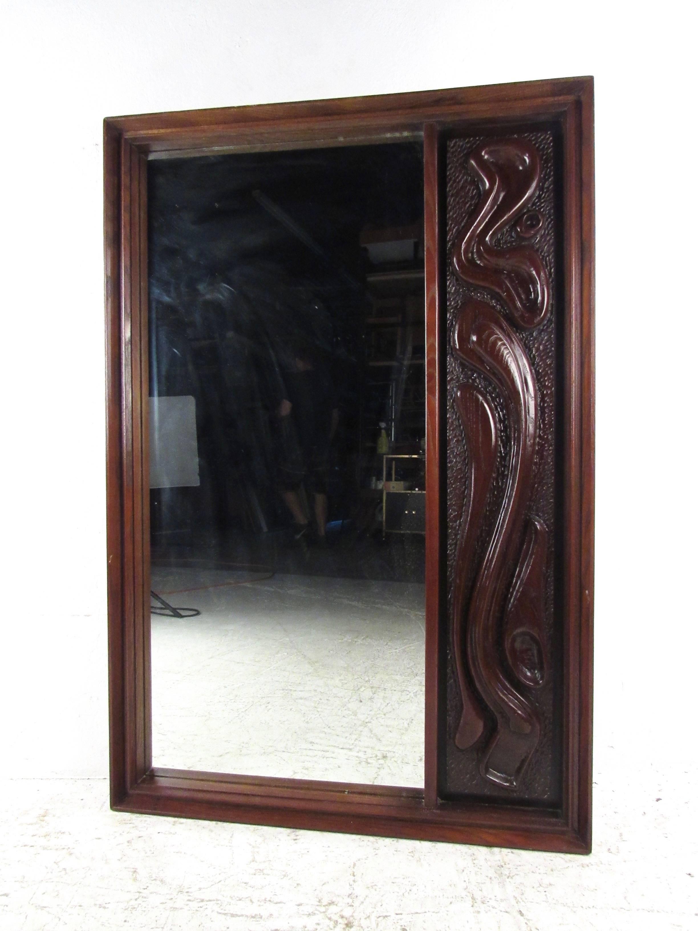 This large sculpted front mirror makes an impressive Brutalist addition to any bedroom or living space, in the manner of Witco Furniture. Please confirm item location (NY or NJ).
