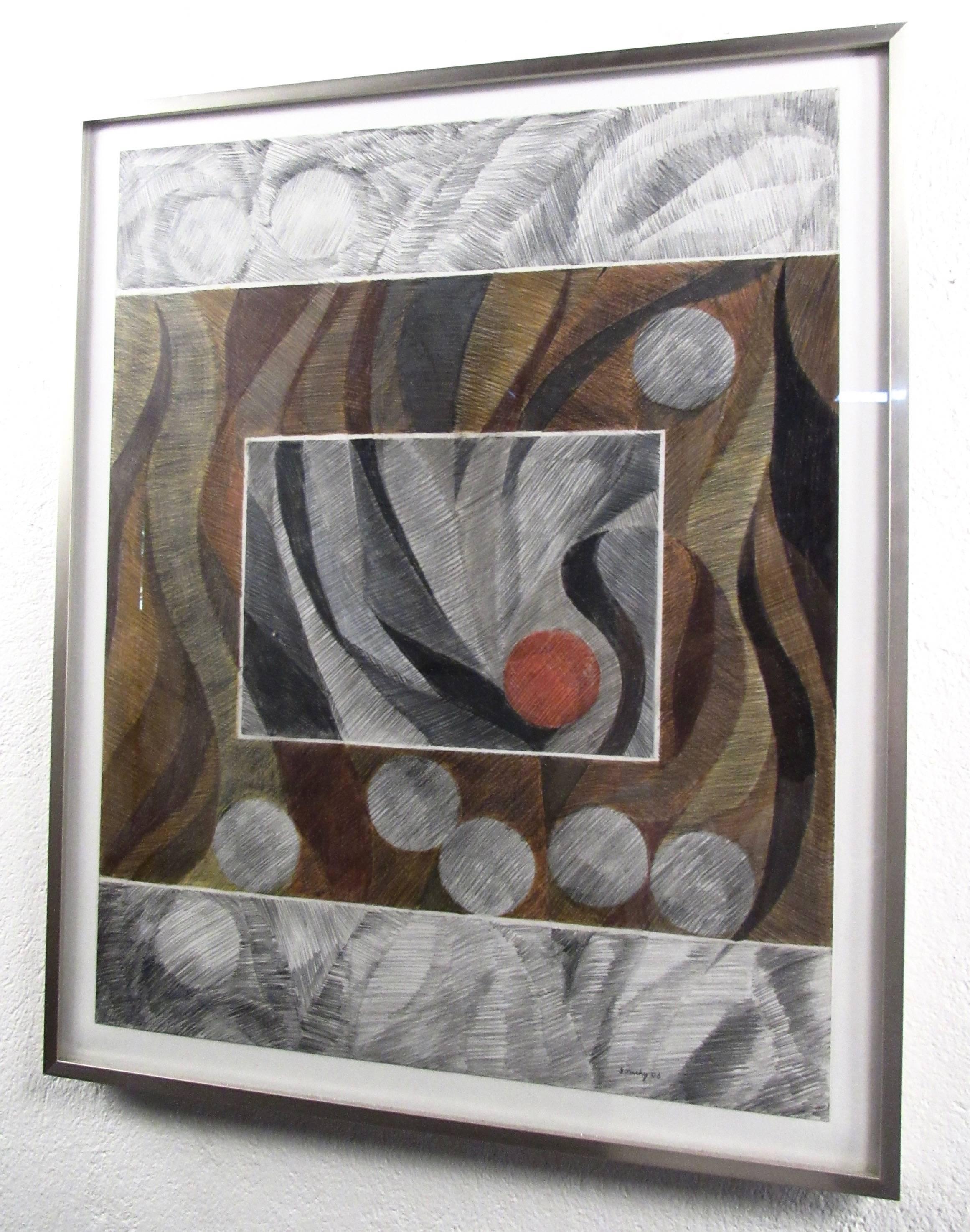 This unique geometric abstract drawing by Charlesa Domsky of Philadelphia makes a beautiful modern addition to any setting. Fantastic example of traditional pencil drawing, with a wonderful modernistic aesthetic. Please confirm item location (NY or