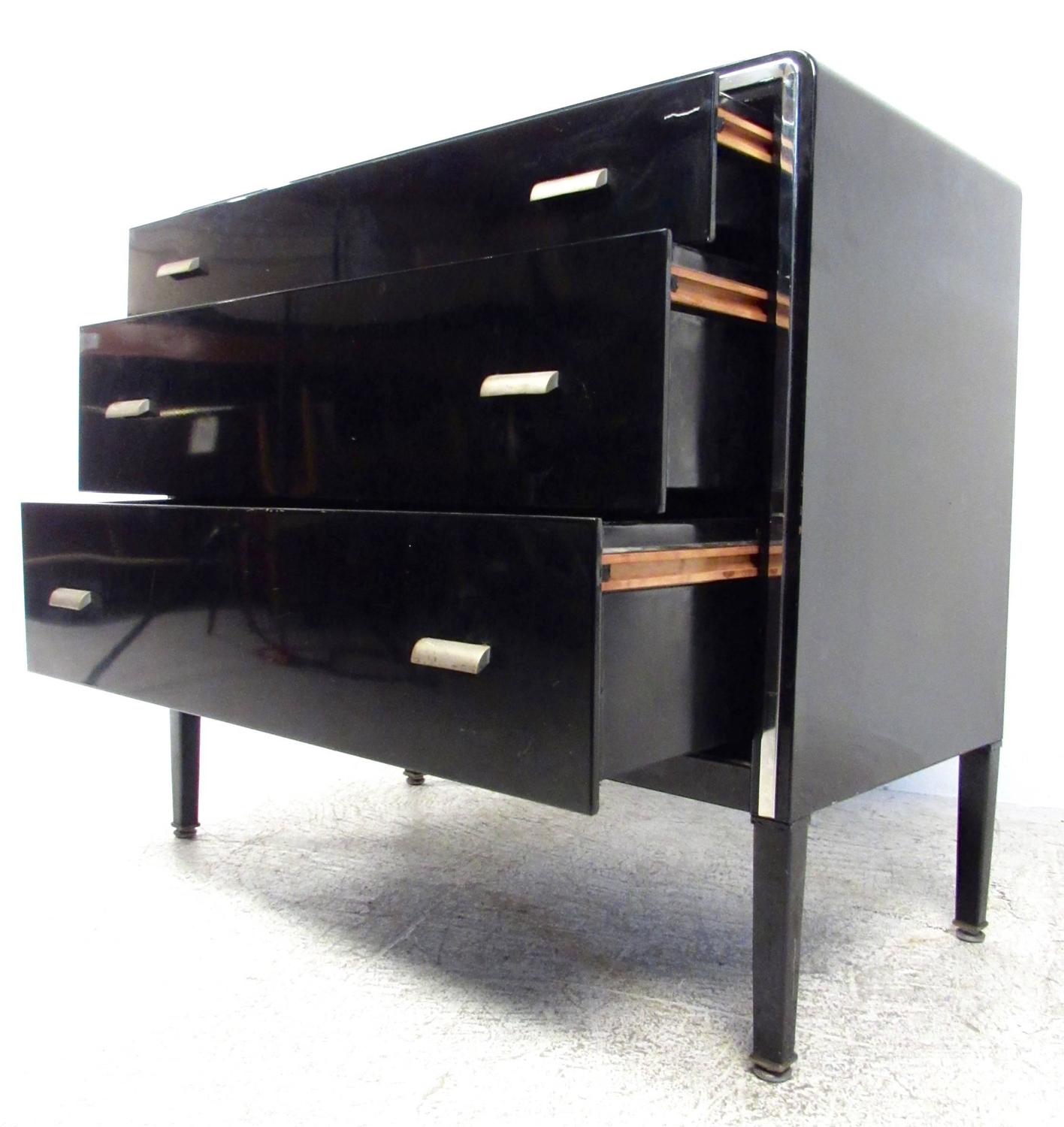 Art Deco Black Metal Dresser Set by Norman Bel Geddes for Simmons For