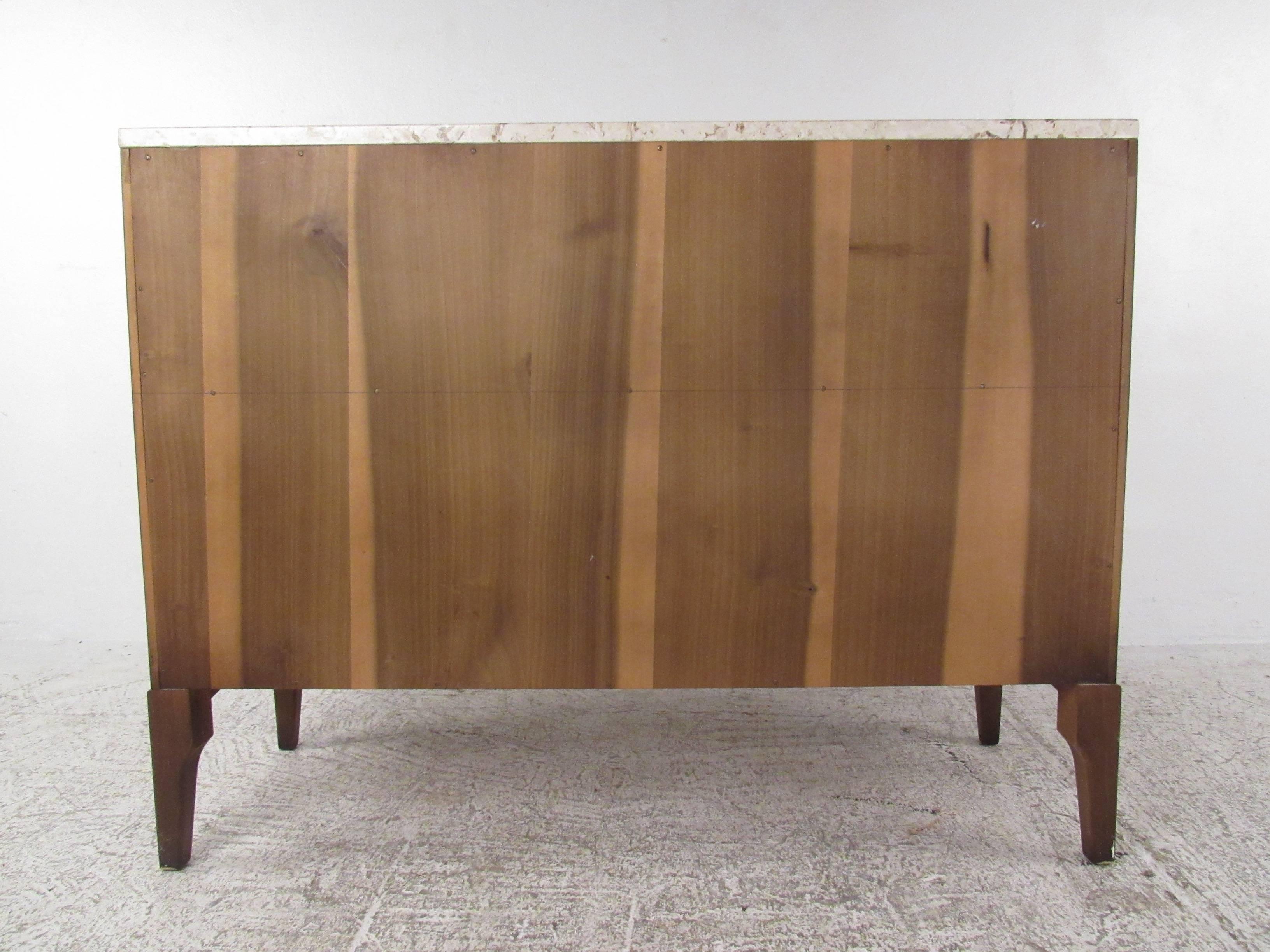 Mid-20th Century Mid-Century Credenza With Marble Top and Cane Front