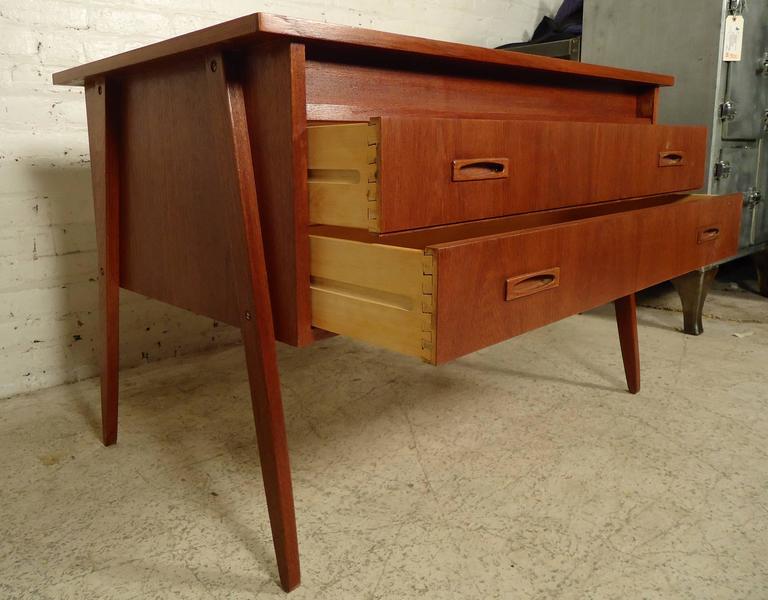 Elegant MidCentury Modern Teak Desk with Vanity Mirror For Sale at 1stDibs
