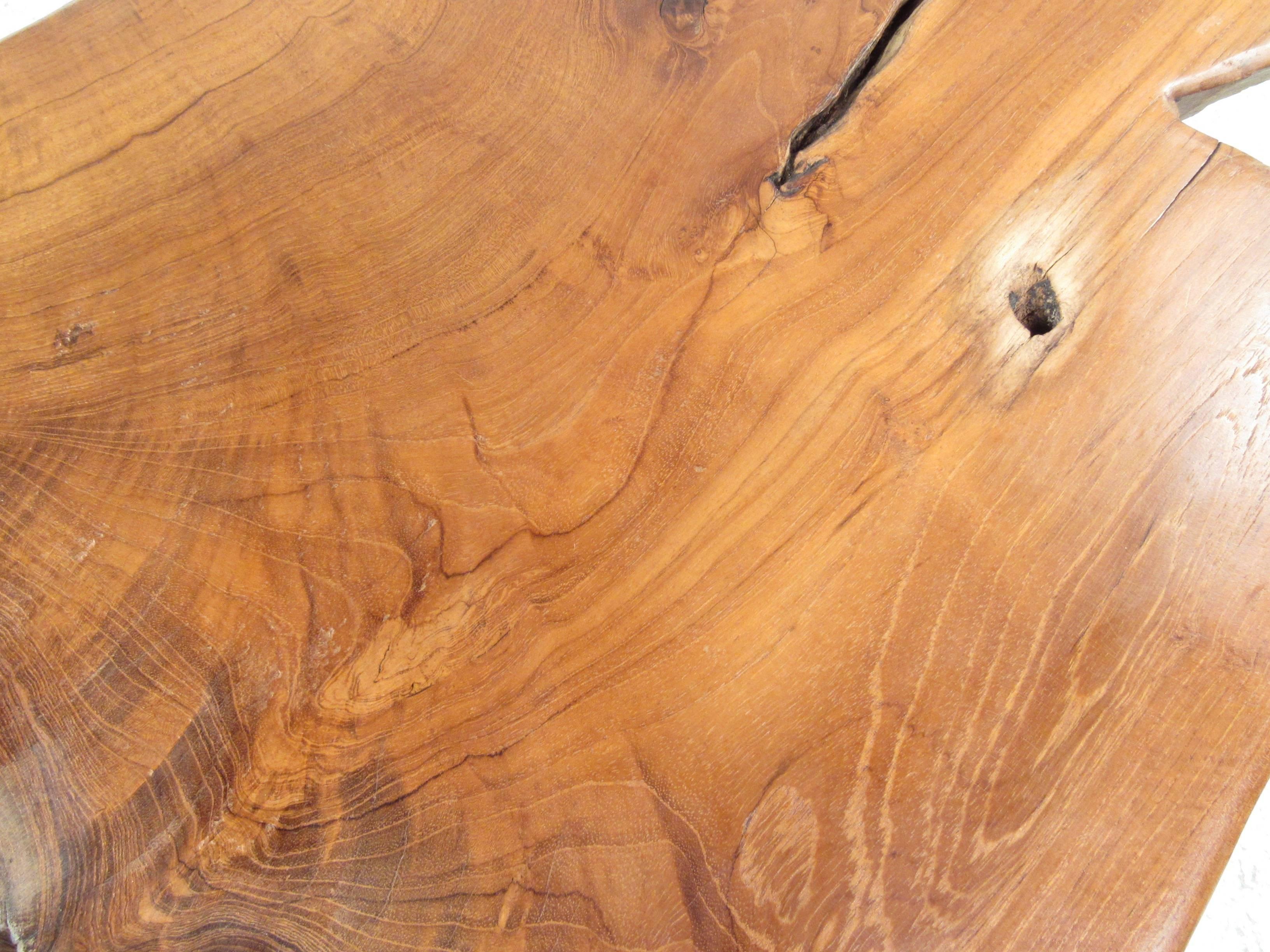 Late 20th Century Rustic Modern Free Edge Tree Slab Coffee Table on Hairpin Legs