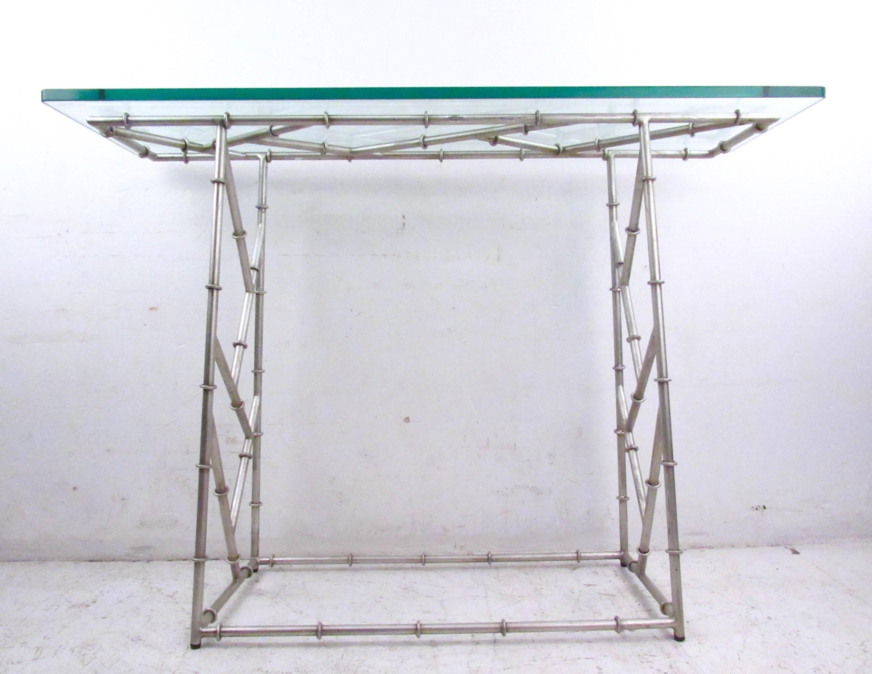 Modern Industrial Metal Faux Bamboo Console Table For Sale