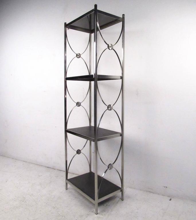 Contemporary Modern Decorative Chrome Etagere Display Shelf For Sale at