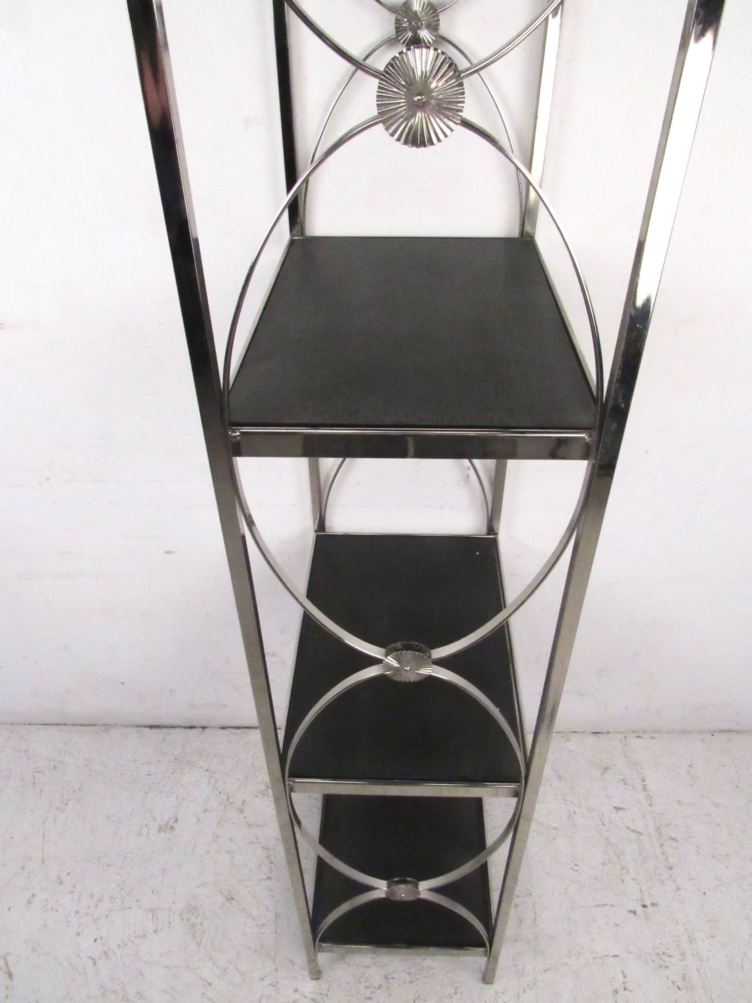 Contemporary Modern Decorative Chrome Etagere Display Shelf In Good Condition For Sale In Brooklyn, NY