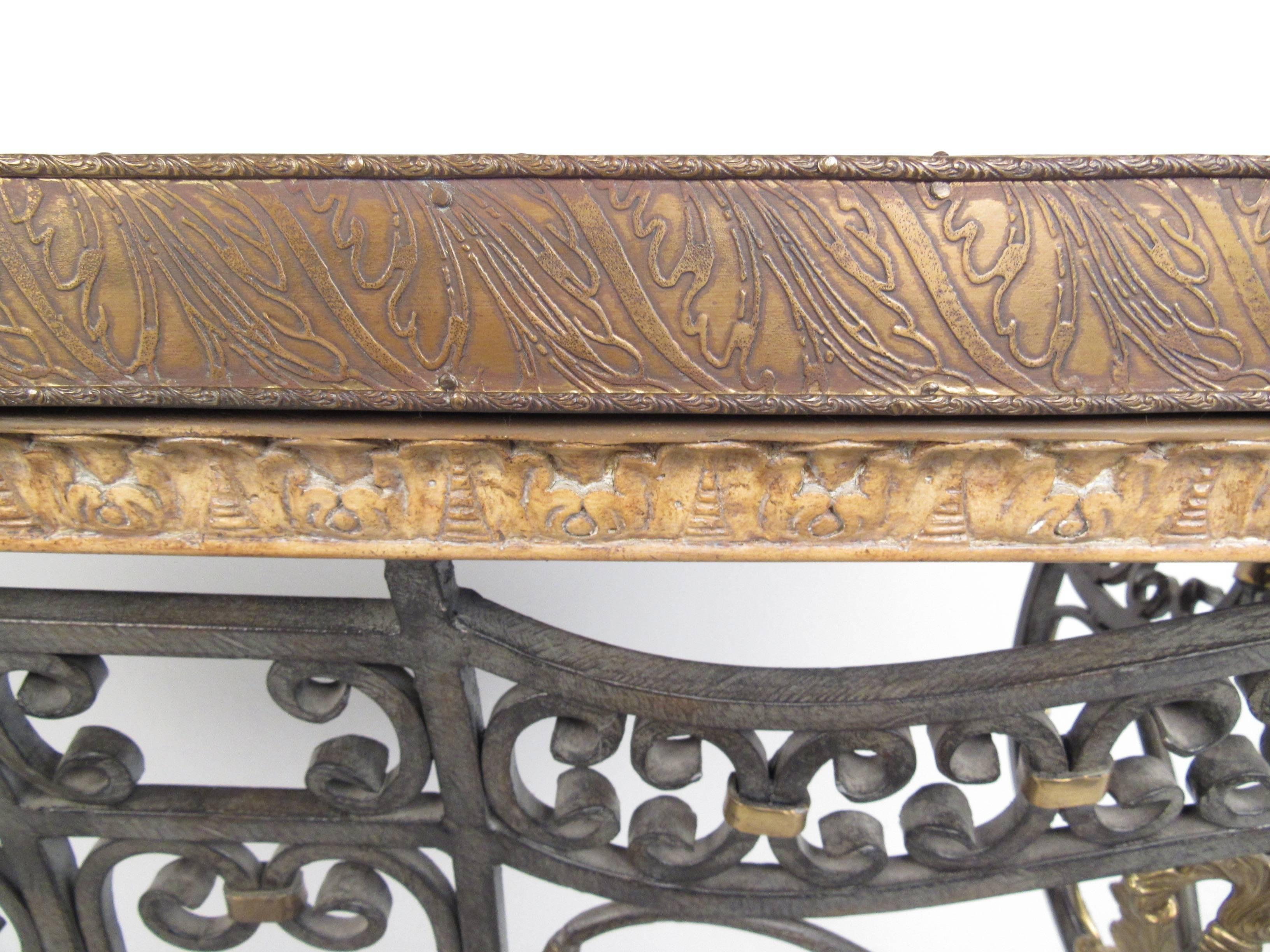 French Provincial Ornate Iron, Brass and Bronze Decorative Console Table 