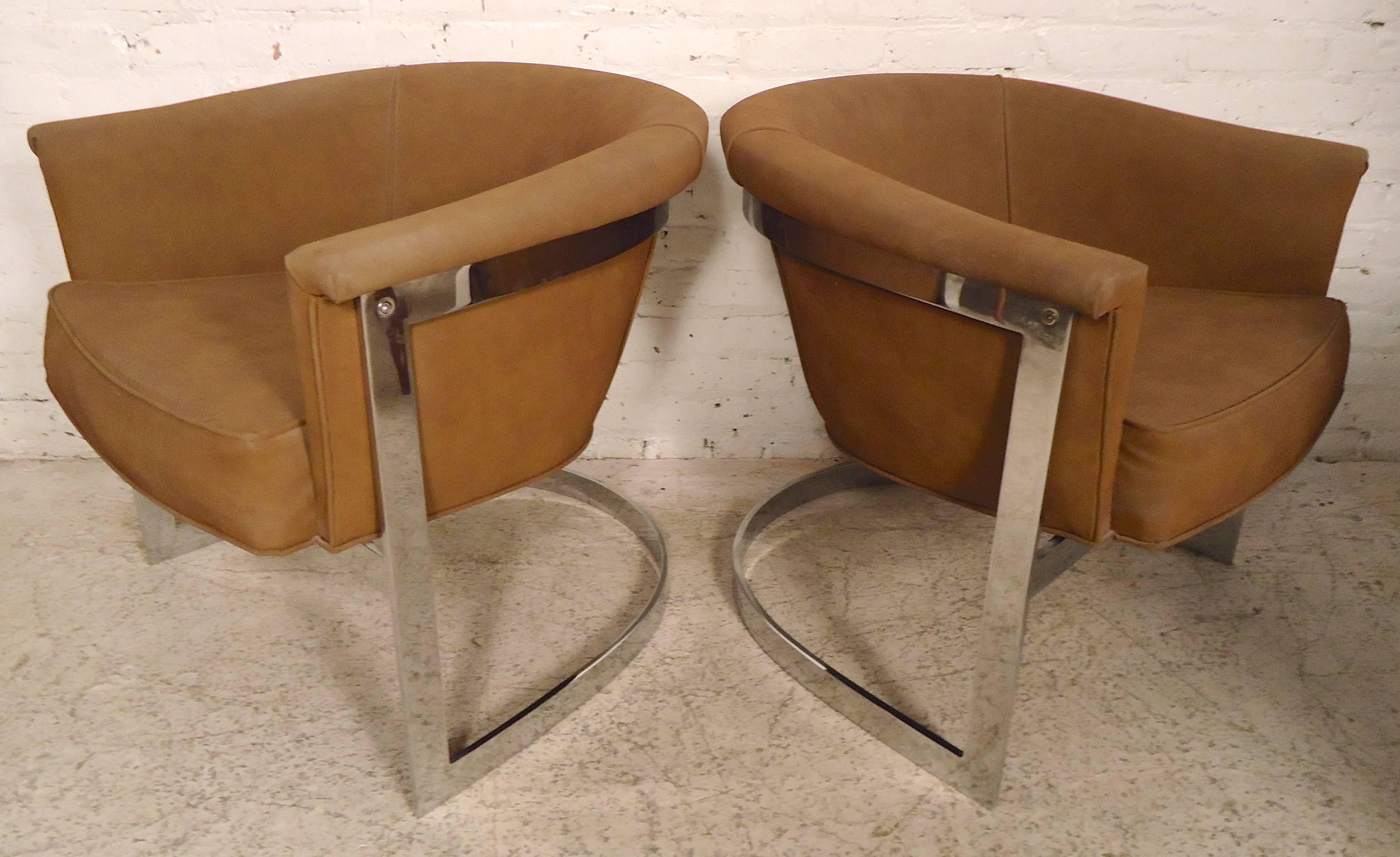 Mid-Century Modern Milo Baughman Chrome Barrel Chairs