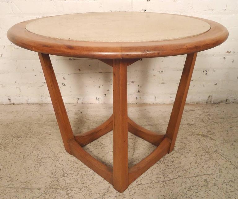 Round Travertine Top Side Table at 1stdibs