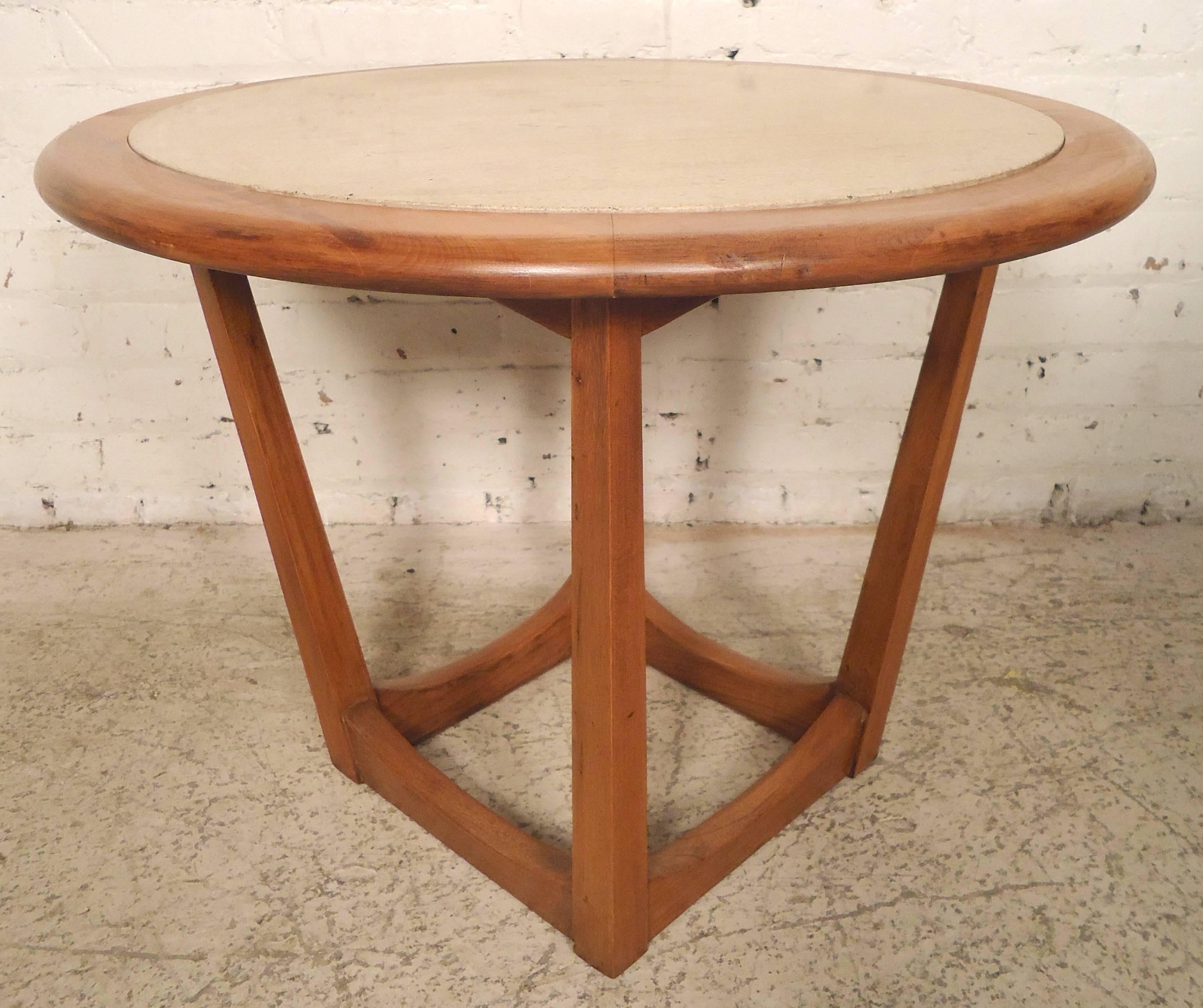 Round Travertine Top Side Table 1