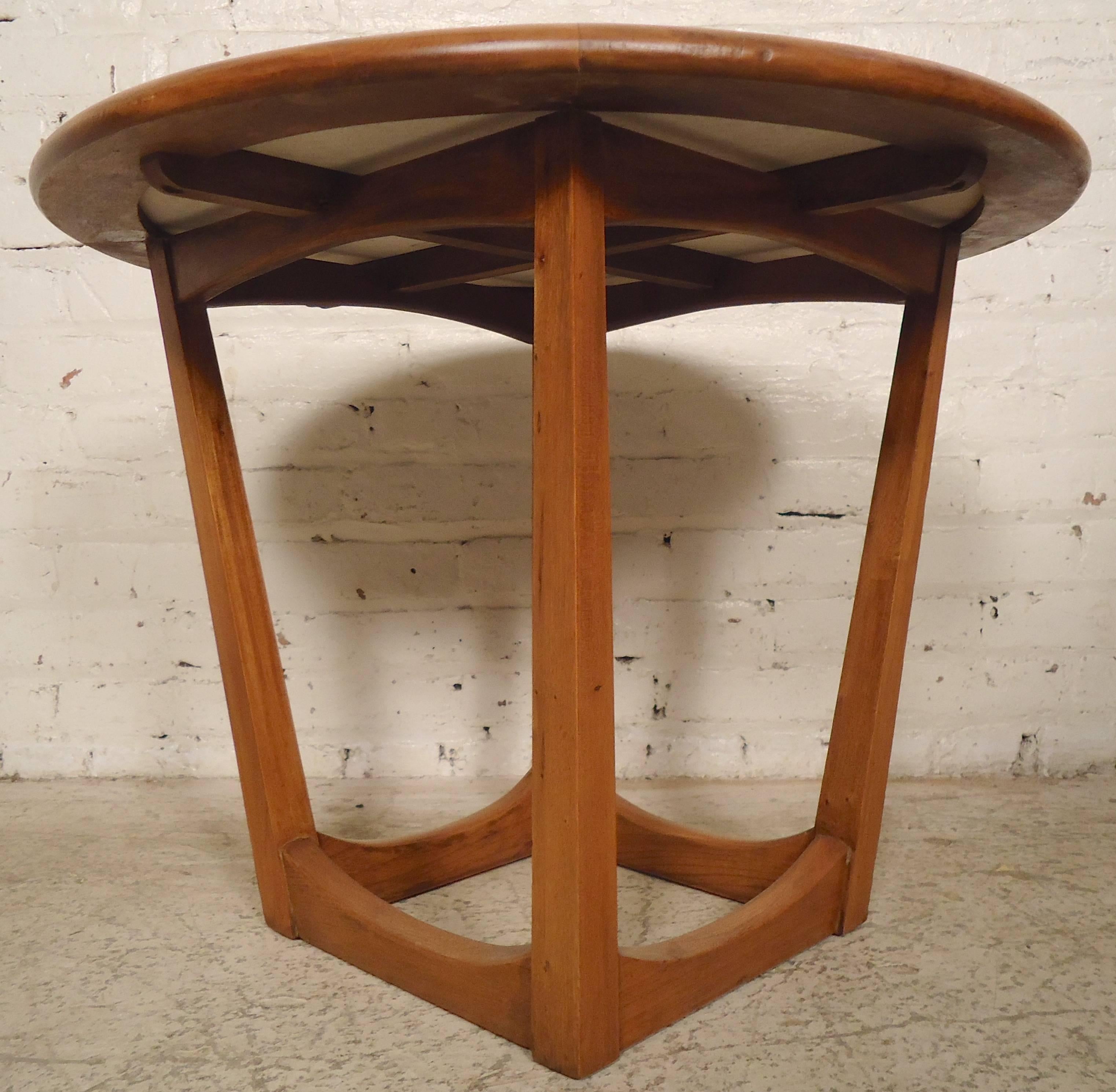 Mid-Century Modern Round Travertine Top Side Table