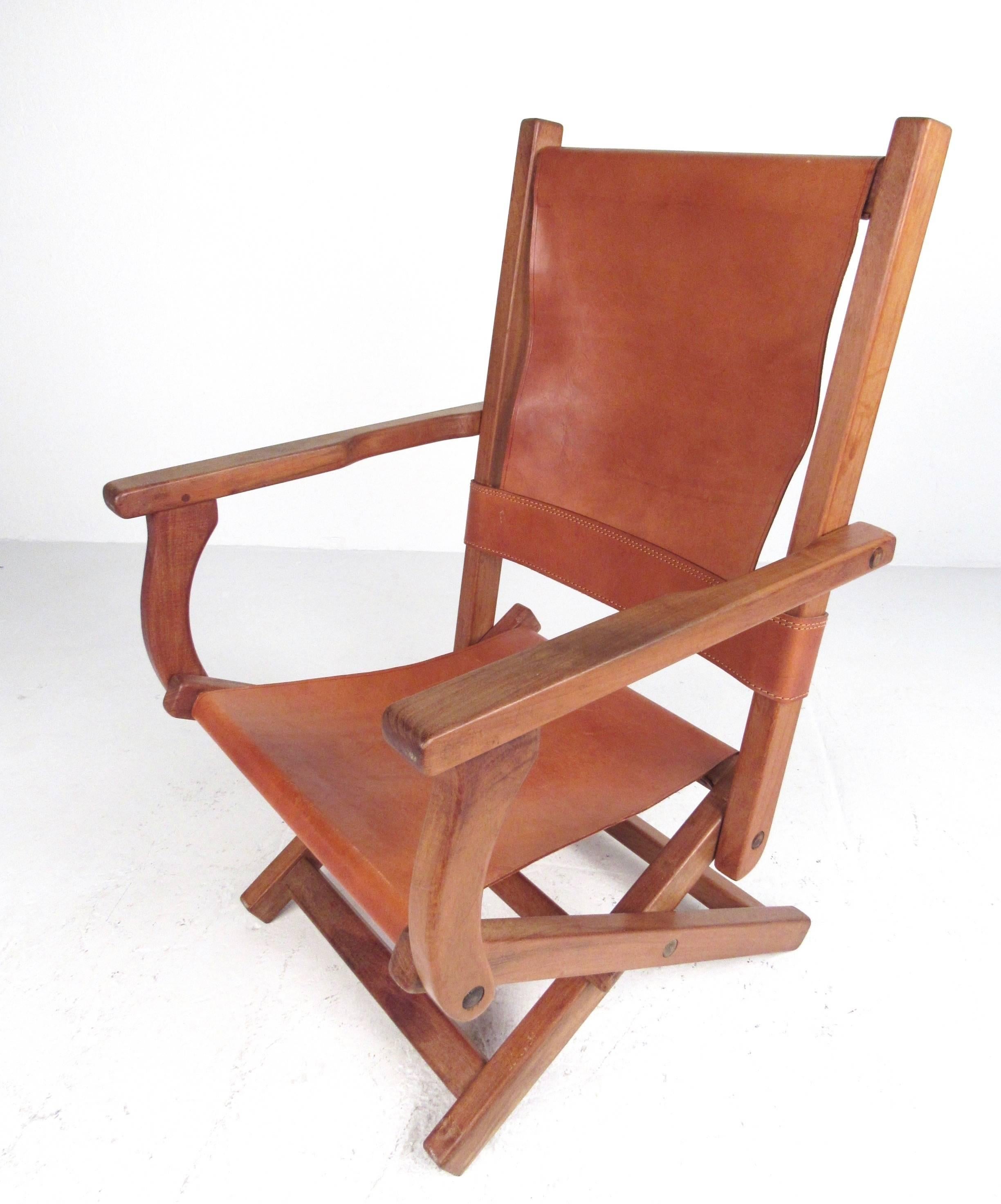 Mid-Century Modern Contemporary Modern Folding Leather Armchair