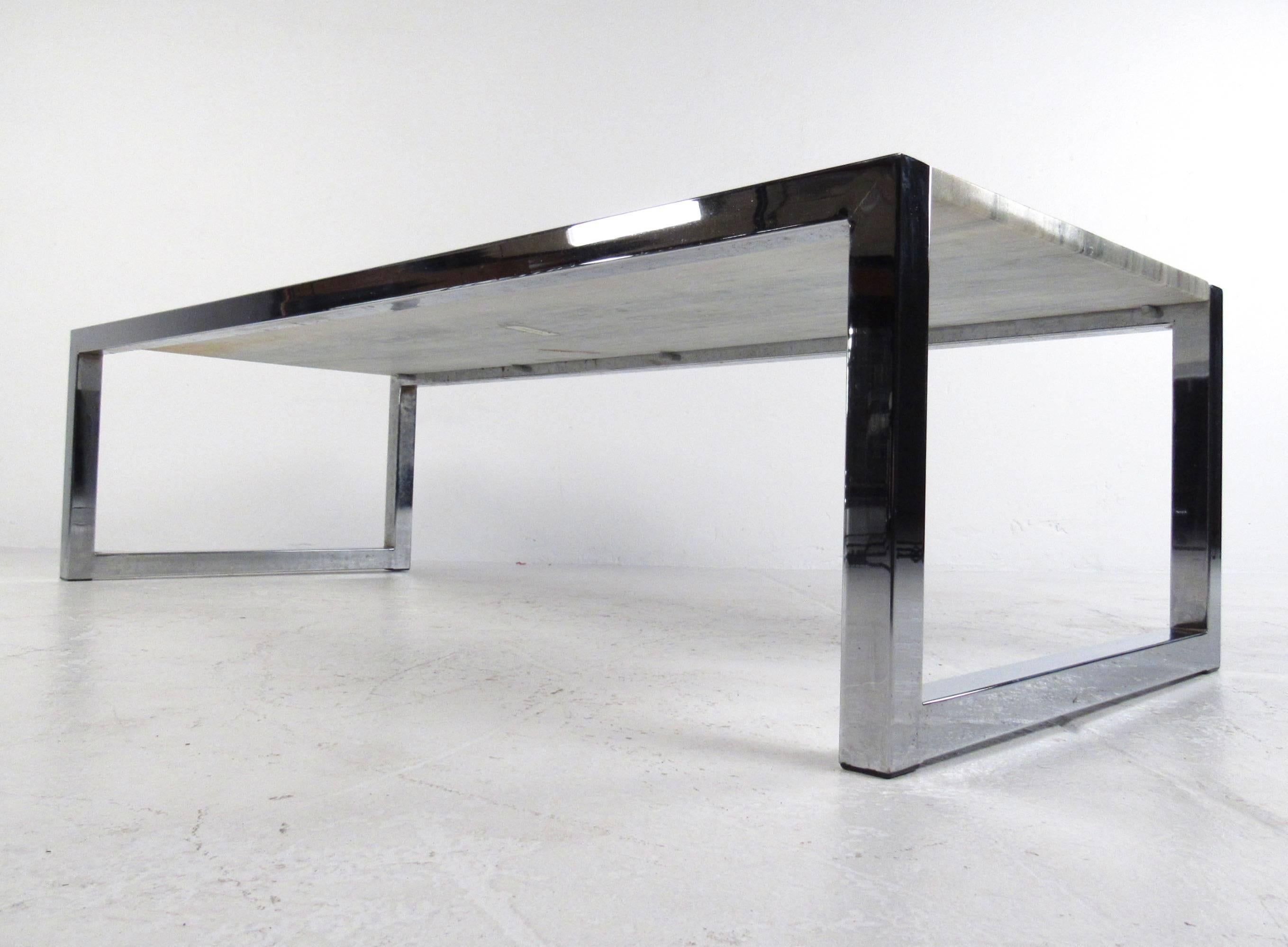 Mid-Century Modern Vintage Modern Marble and Chrome Coffee Table after Milo Baughman For Sale
