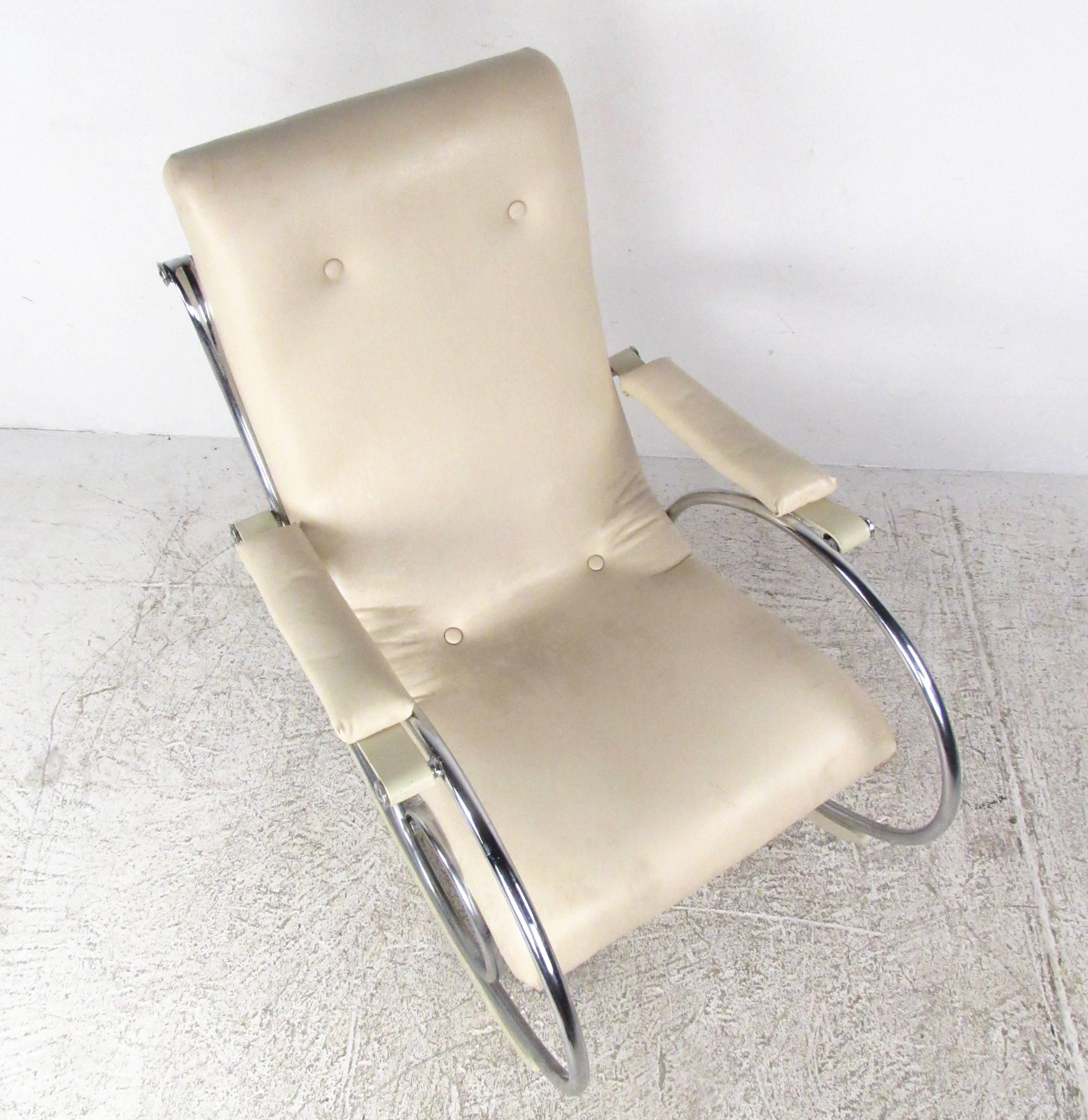 American Mid-Century Modern Thonet Style Chrome Frame Rocking Chair For Sale