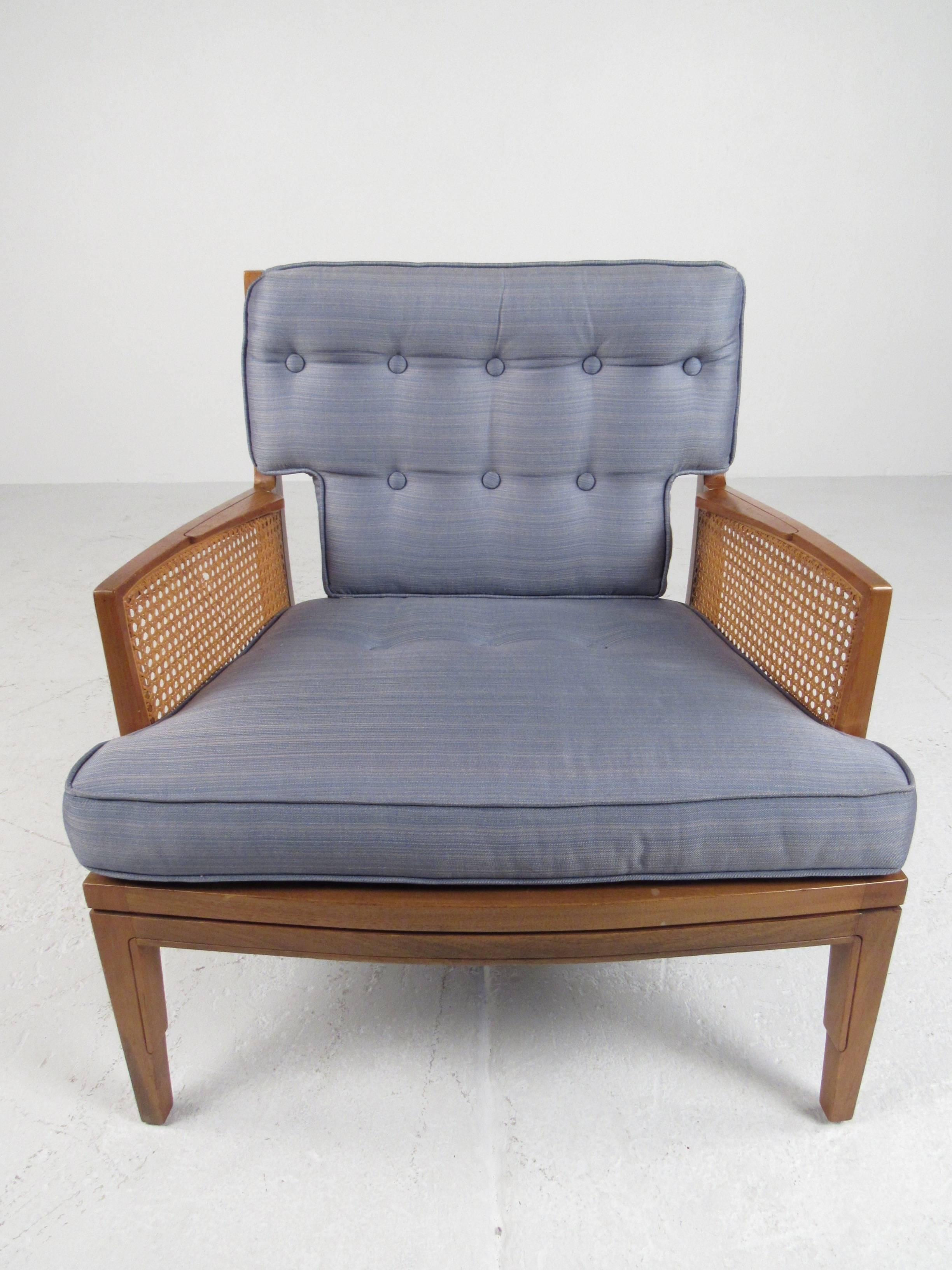 American Set of Four Walnut and Cane Lounge Chairs