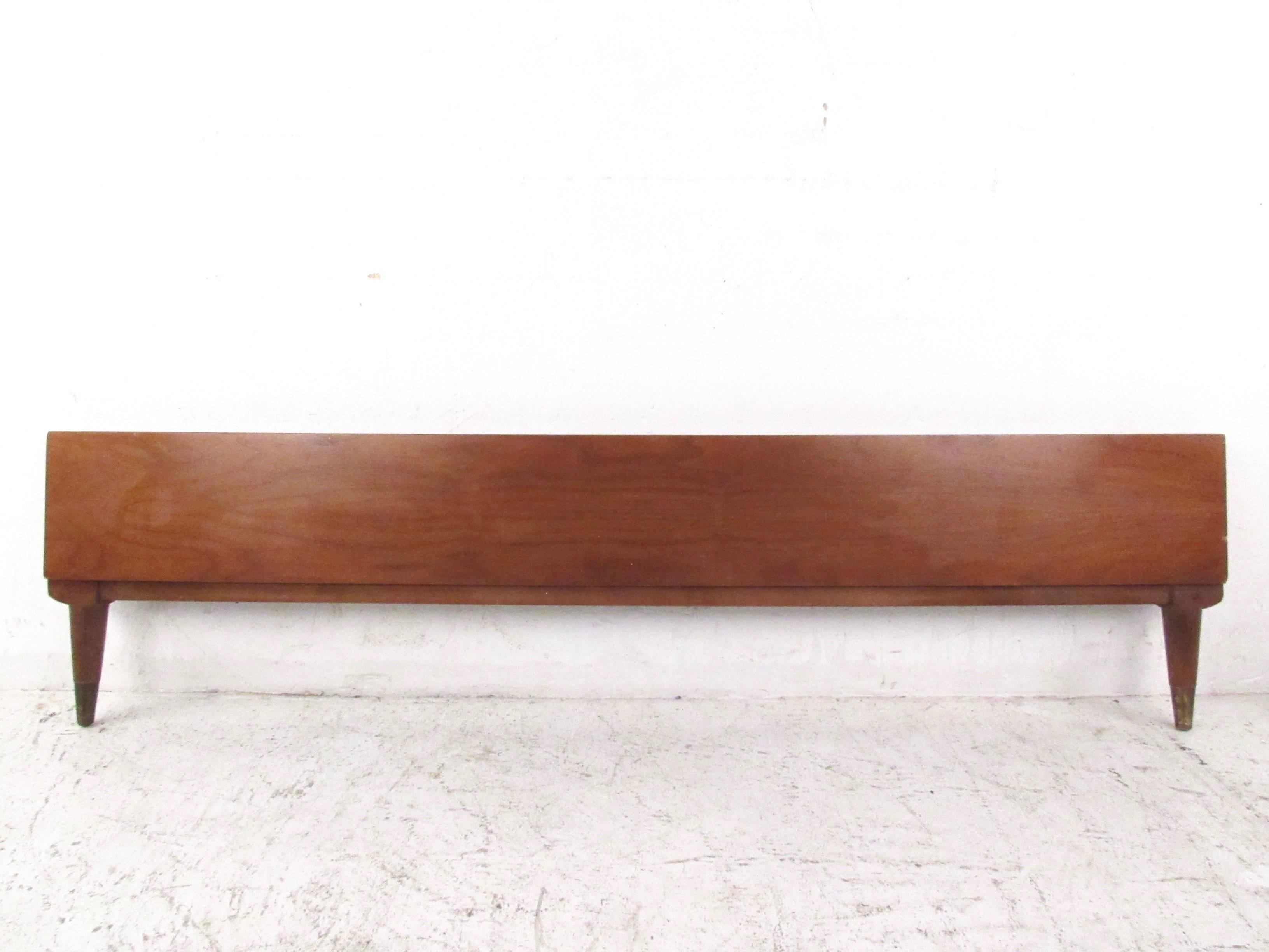 American Mid-Century Modern Full Size Walnut and Cane Bed