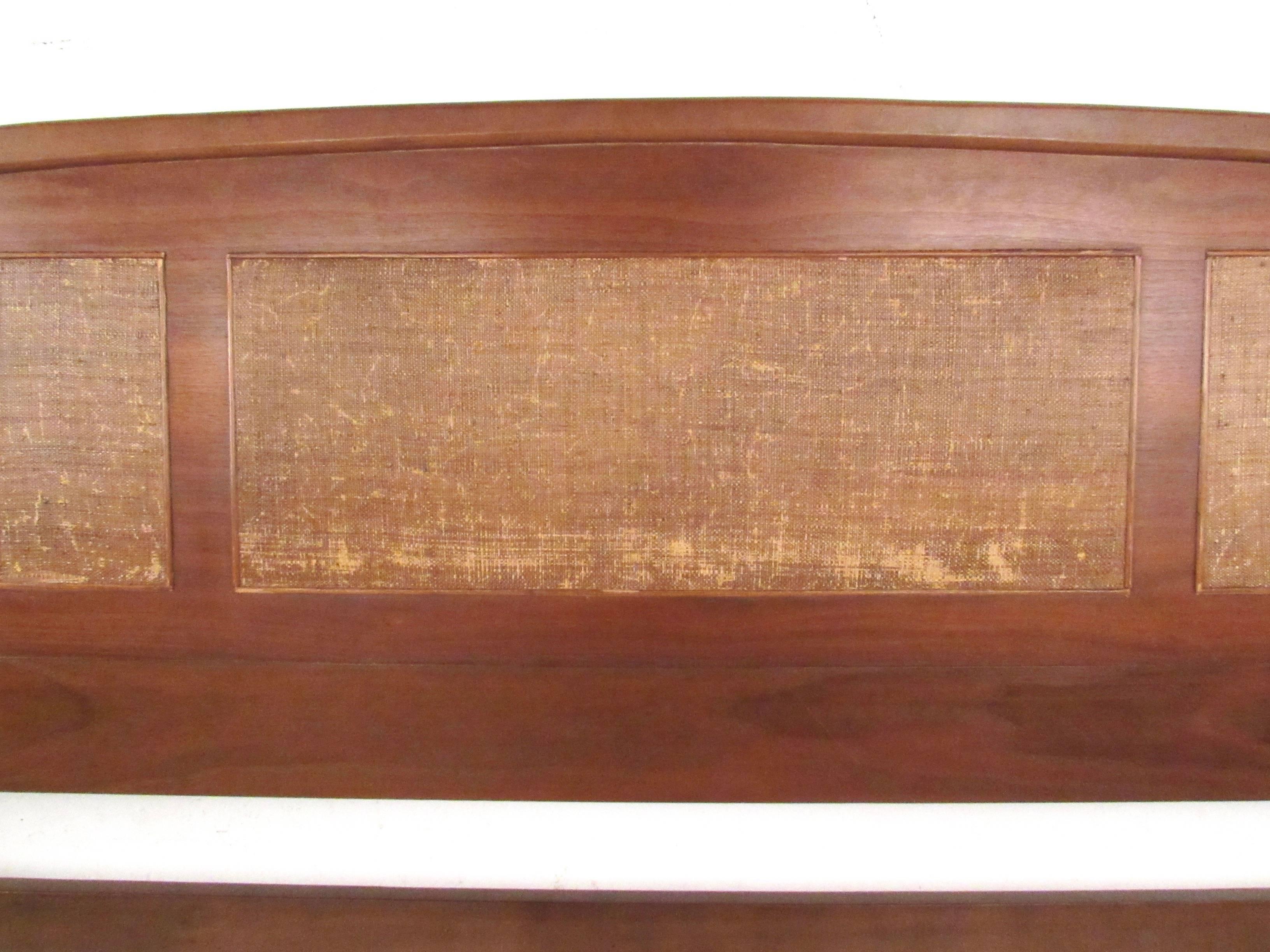 Mid-Century Modern Full Size Walnut and Cane Bed 1