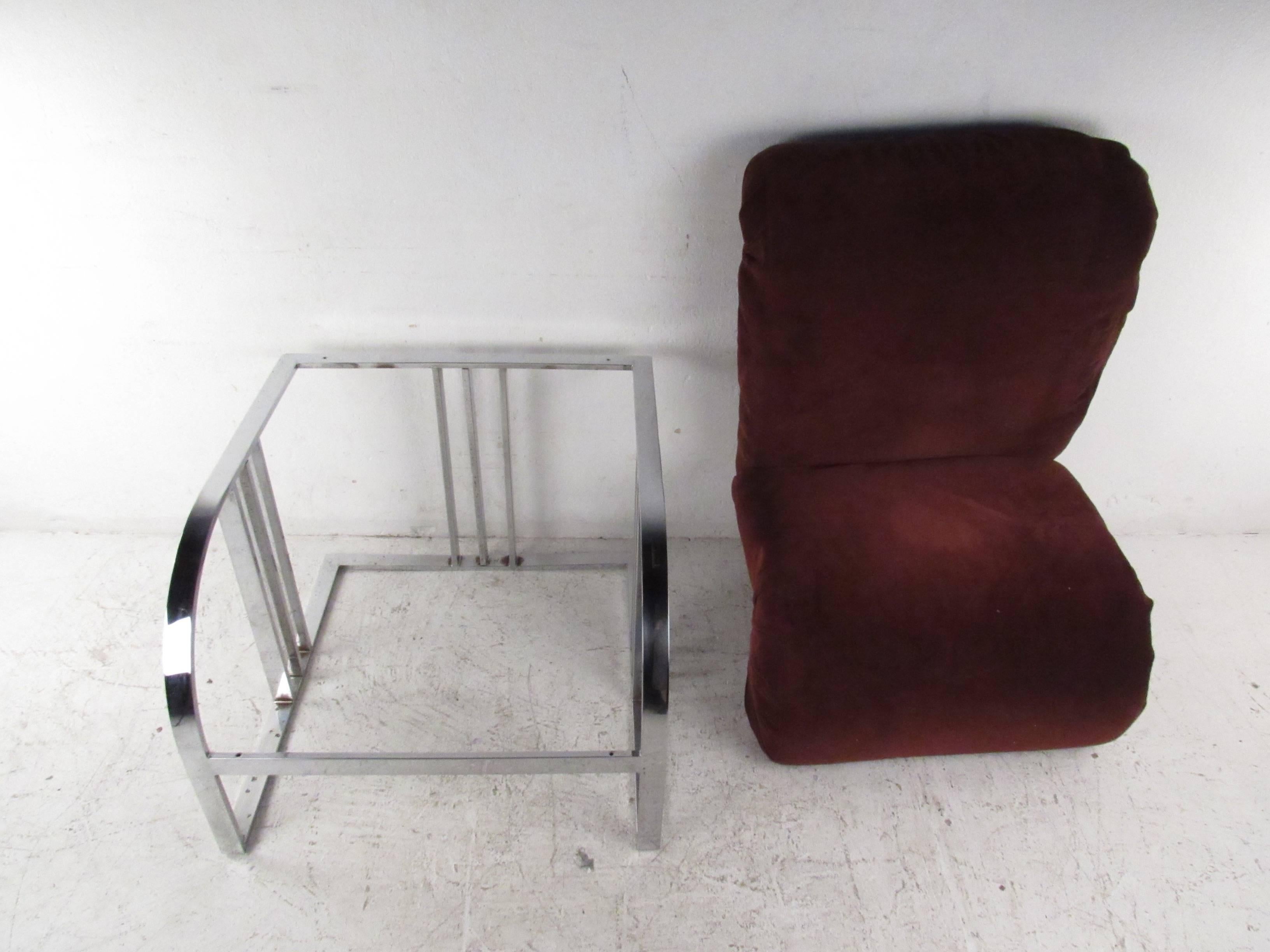 Upholstery Sculptural Modern Chrome Lounge Chair after Milo Baughman