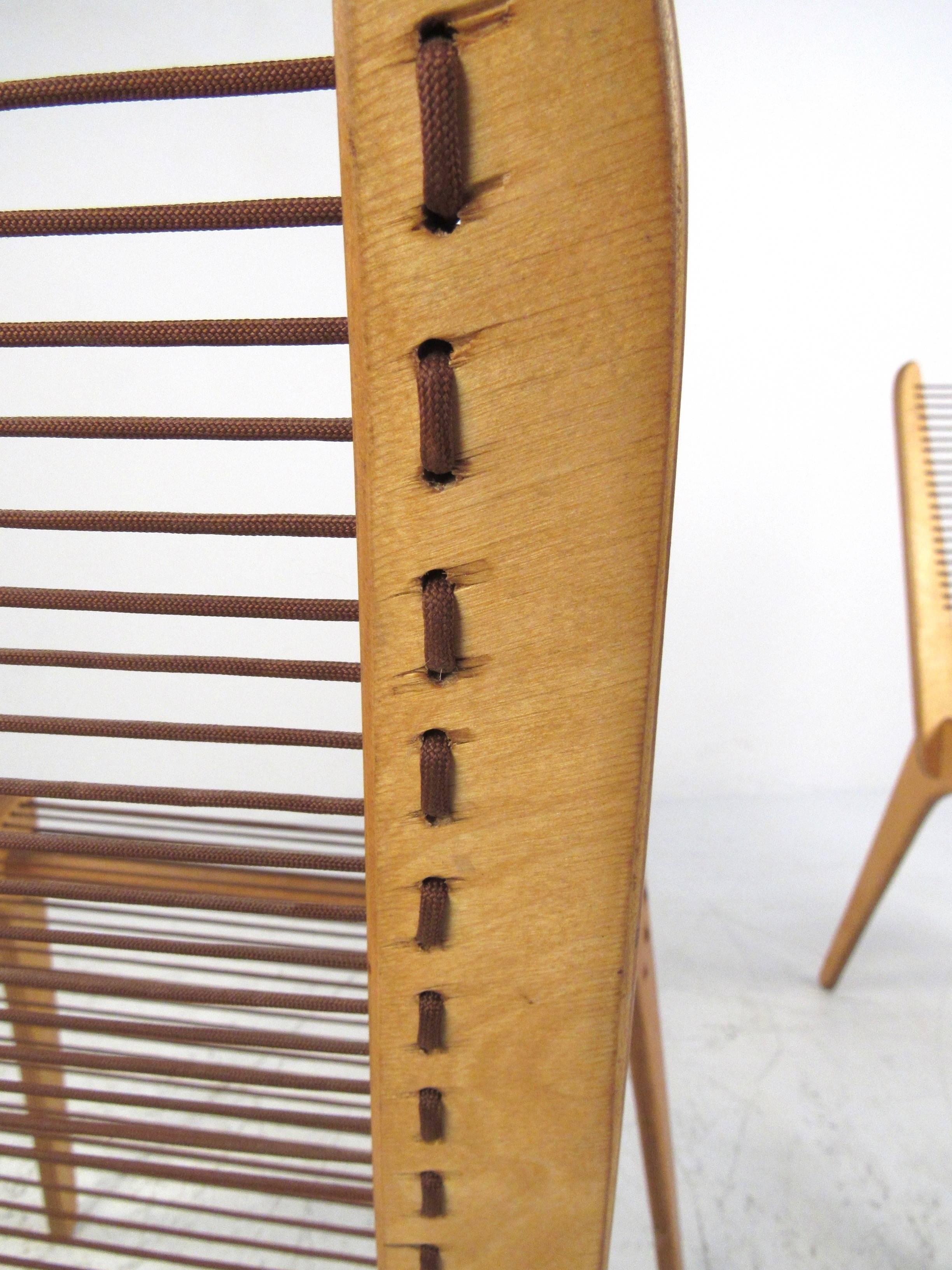 Jacques Guillon Cord Chairs, circa 1950s In Good Condition In Brooklyn, NY